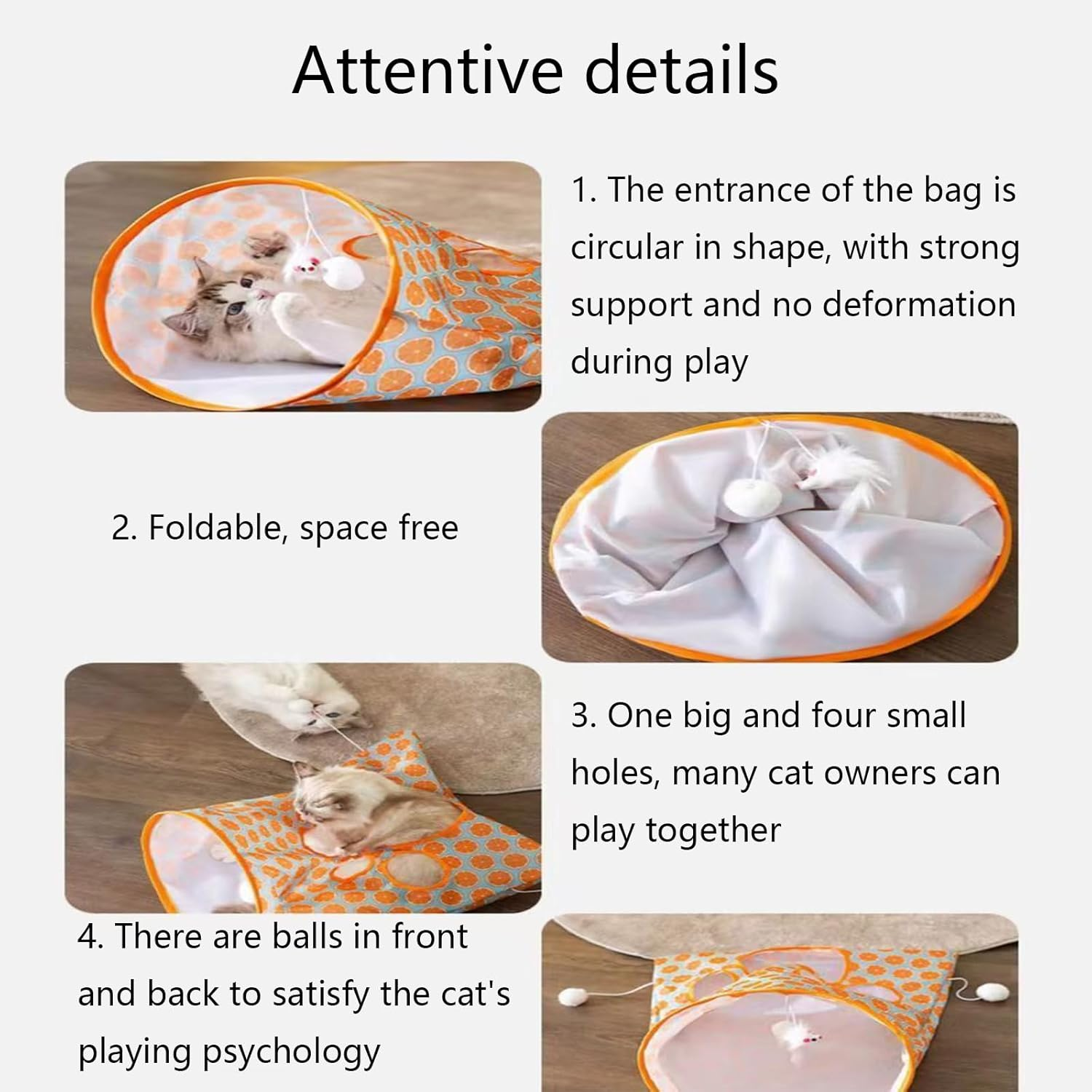 Cat Tunnel Toy, with 1 Little Mouse & 3 Toy Ball, Kitty Pet Collapsible Tunnel Crinkle Sack Bag Self Hide and Seek Play for Indoor Peekaboo Interactive Smarty Cat Cave Toy. (Green and Orange) - Light Green image number 6