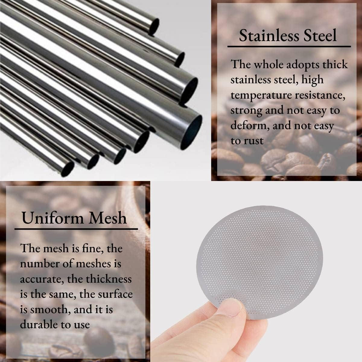 Yosoo Reusable Stainless Steel Coffee Filter 60Mm, Ultra Fine Mesh, Silver, 1 Count, Compatible with Coffee Maker