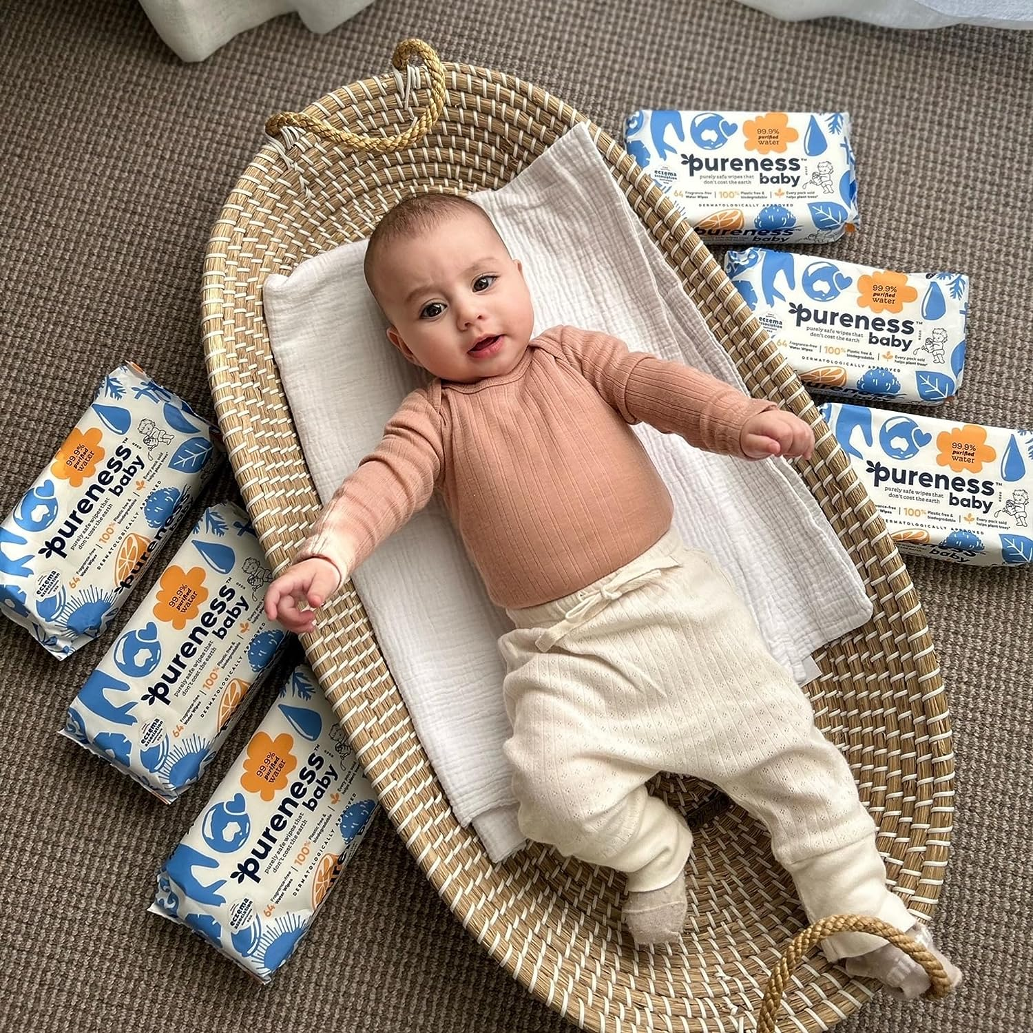 Pureness Baby Biodegradable Plastic Free Sensitive and Newborn Skin Mega Value Wipes, Pack of 12, 768 Wipes