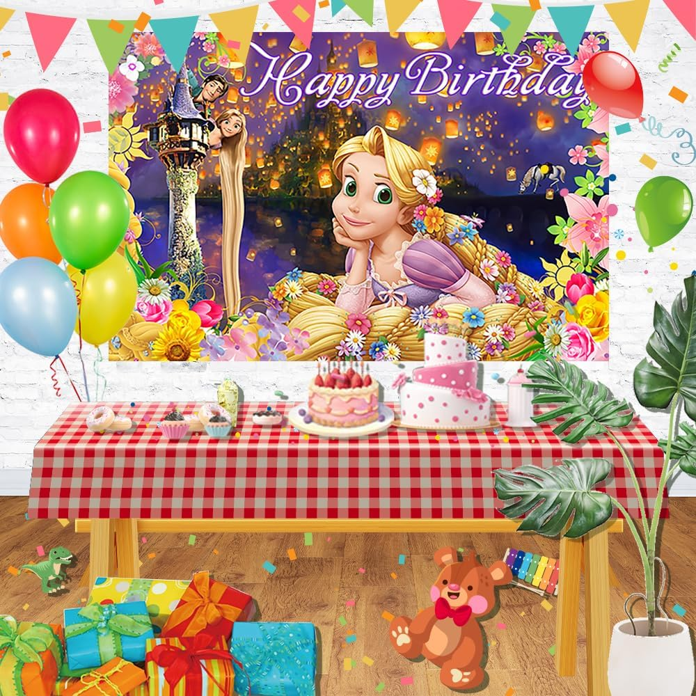 Princess Rapunzel Backdrop for Birthday Party Decorations Yellow Background for Party Cake Table Decorations Tangled Theme Banner 5X3Ft image number 2