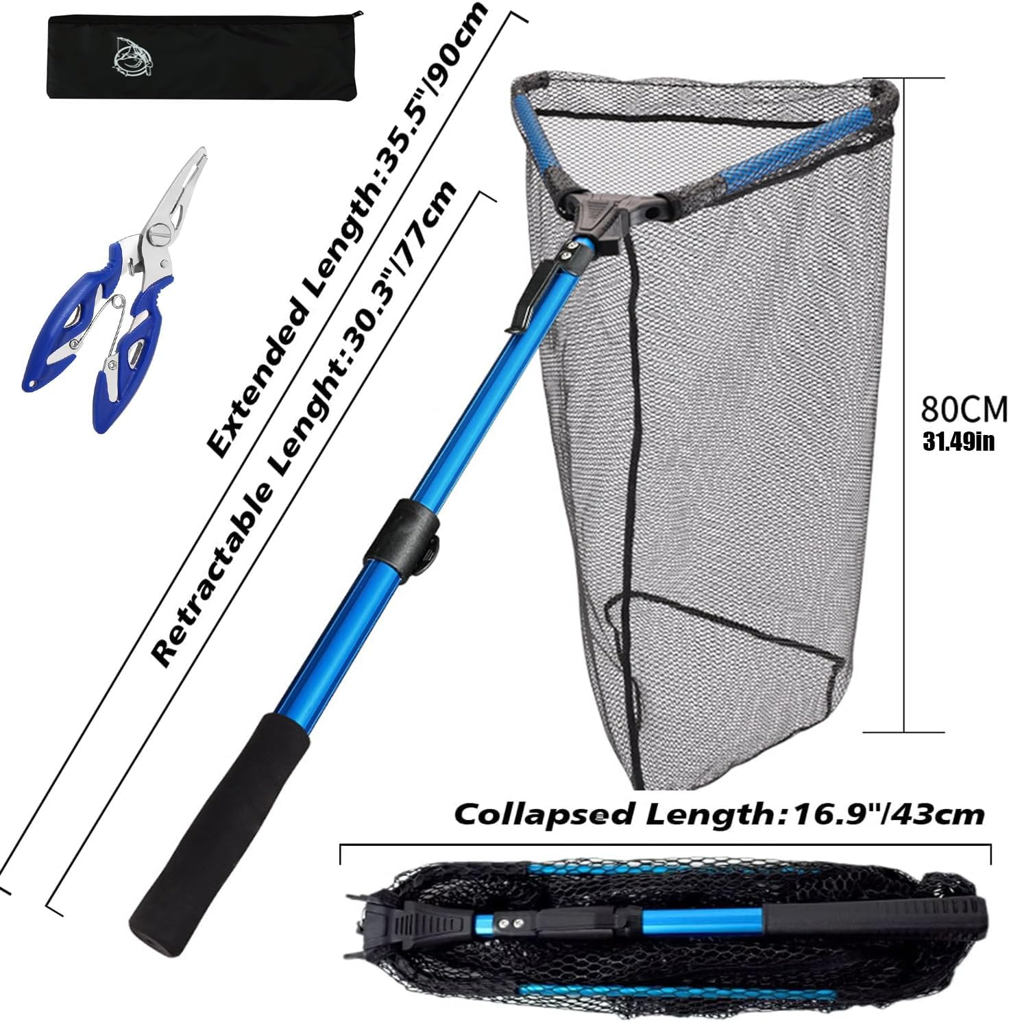 Fishing Landing Net,Floating Fishing Net with Built-In Length Scale,Aluminum Telescoping Handle,Rubber Mesh, Foldable Collapsible Fish Landing Net,Rubber Coated Floating Fishing Net for Steelhead image number 1