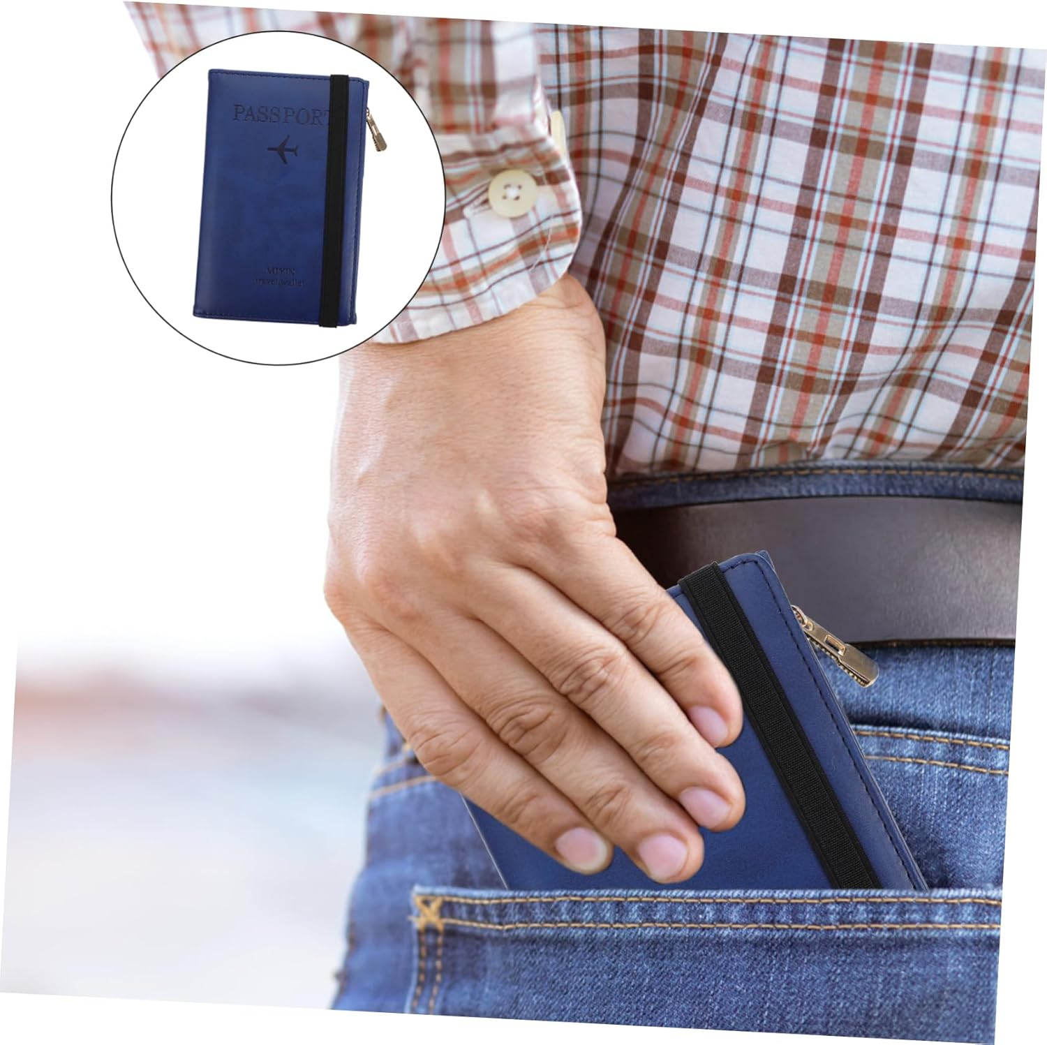 WATIIFUFU Pu Passport Cover RFID Blocking Cards Holder Business Card Organizer Slim Travel Passport Wallet for Men and Women Portable Gate Pass Protector in Navy Blue - Navy image number 6