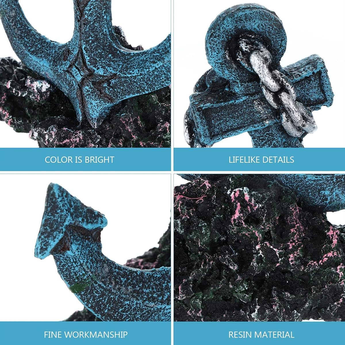 AIMALL Resin Aquarium Anchor Decoration 5.9In Fish Tank Shipwreck Ornament with Chain Detail for Underwater Marine Landscape Decor, 4.13In Base Width image number 5