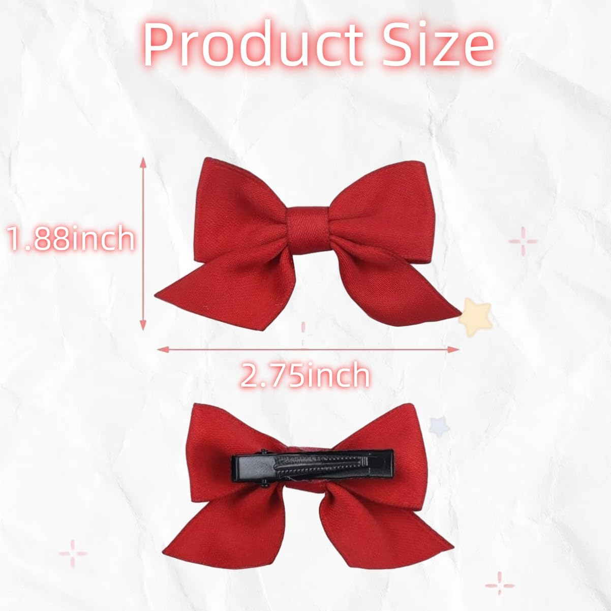 Heanvmyss 2 PCS Hair Bows for Women,Barrettes Solid Color,Soft Silky Hair Bows,Hair Styling Accessories for Women Girls(Red) image number 3