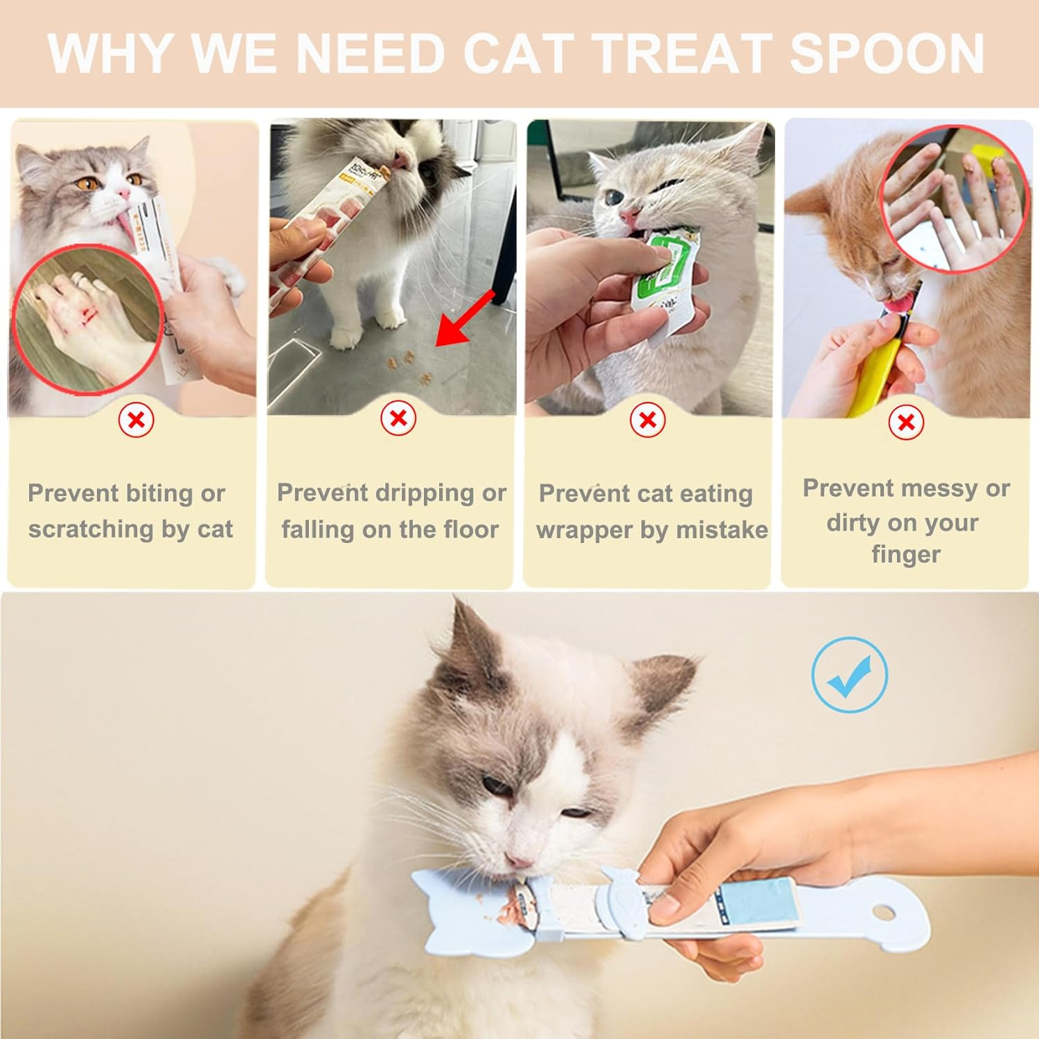 2PCS Cat Treat Spoon Squeeze,Cat Strip Feeder Spoon,Multi-Function Dispenser Tool,Easy Feeding Spoon for Licky Treats,Pet Food Spoon for Wet Food(2 Color) - 2 Pcs Spoons image number 4