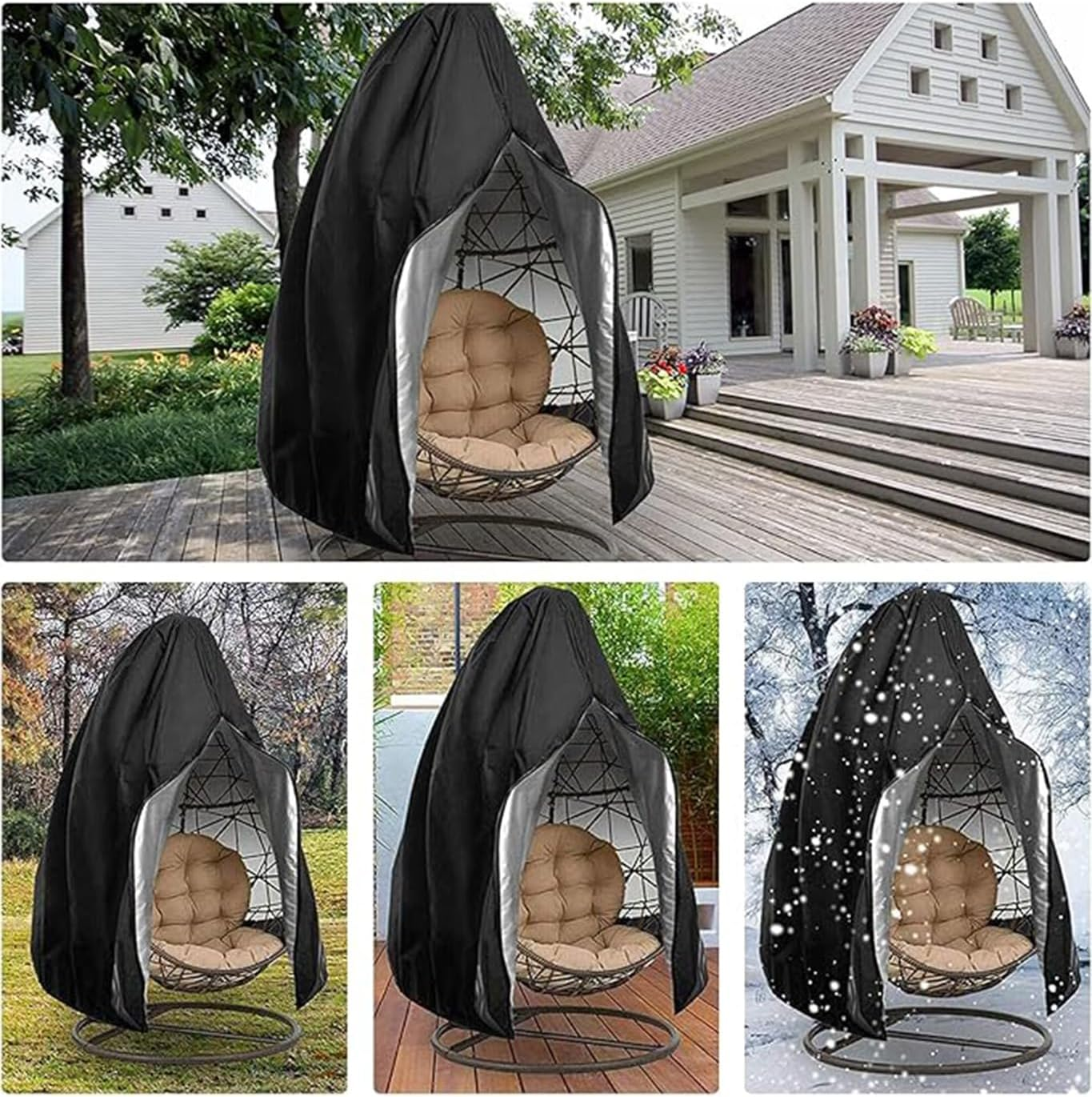 "Patio Swing Chair Cover, Waterproof Egg Chair Covers for Outdoor Furniture, Windproof Swing Egg - Shaped Furniture Covers with Zipper & Drawstring for Open - Air Spaces "
