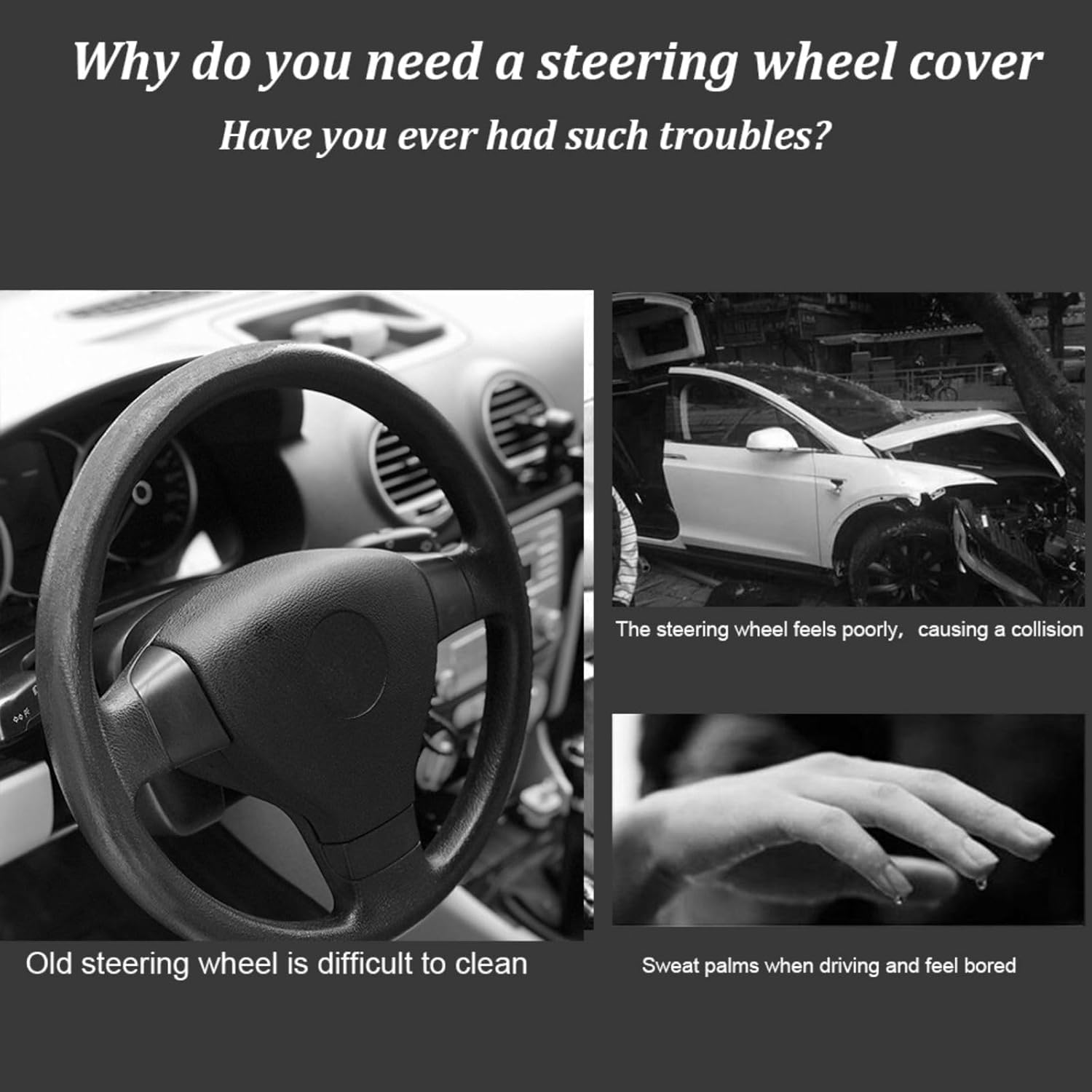 AUTOXBERT 38Cm/15 Suede Leather Non-Slip Steering Wheel Cover DIY Hand Sewing Cowhide Leather Skidproof Car Protector with Needle Thread image number 5