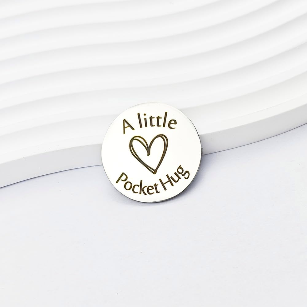 Pocket Hug Token Keychain Long Distance Relationship Hug Tokens Keepsake Stainless Steel Double Sided Pocket Hugs Token Christmas Birthday Gifts with PU Leather Keychain