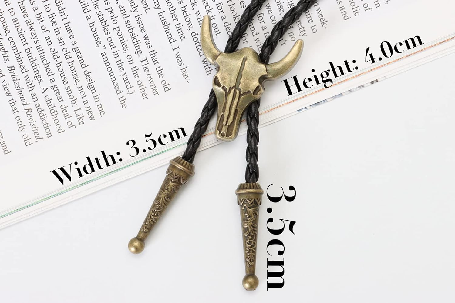 Western Vintage Bolo Tie for Men - Cow Skull Design Cowboy Tie - Black Leather Bolo Necktie Necklace image number 1