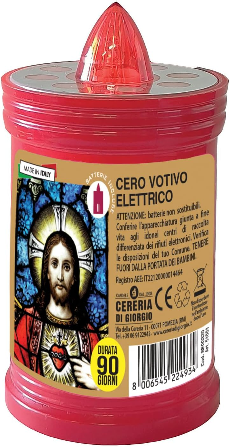 Electric Votive Candle - 90 Day Life - Batteries Included - Assorted Labels - Made in Italy Cereria Di Giorgio