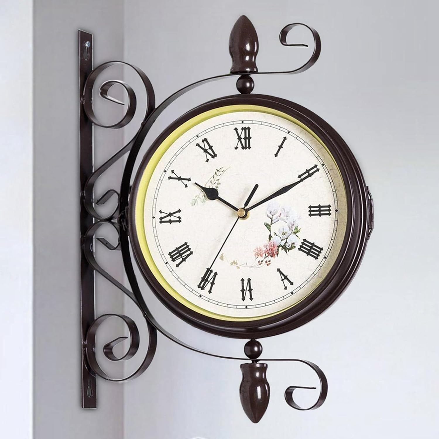 B Baosity Retro Style Double Sided Wall Clock Decor Quiet Battery Powered Wall Mount Clocks for Bedroom, Indoor, Outdoor, Garden, Home, Kitchen