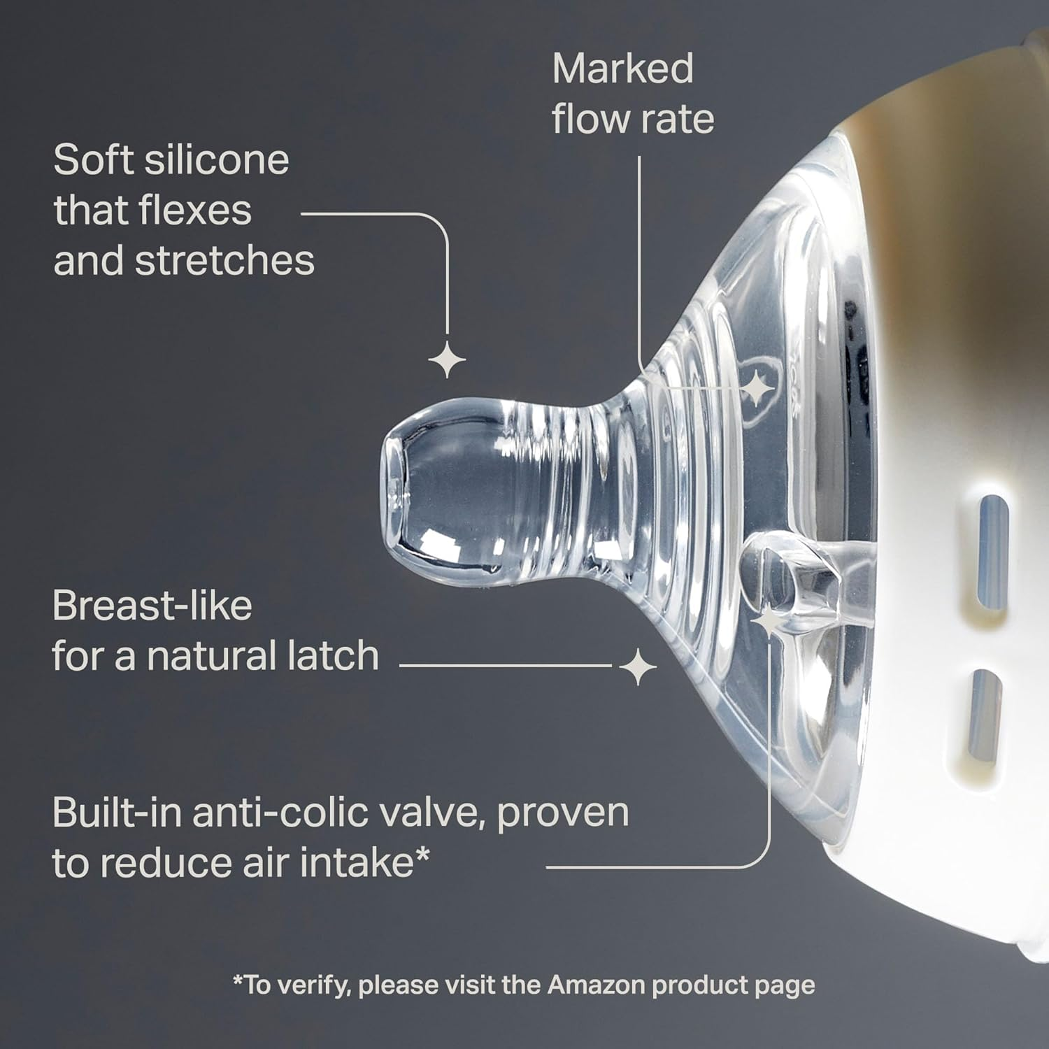 Tommee Tippee Natural Start Baby Bottle Teats, Pack of 2 Extra-Slow Flow Teats, for 0M+, Breast-Like for a Natural Latch, Anti-Colic Valve, Soft Silicone image number 2