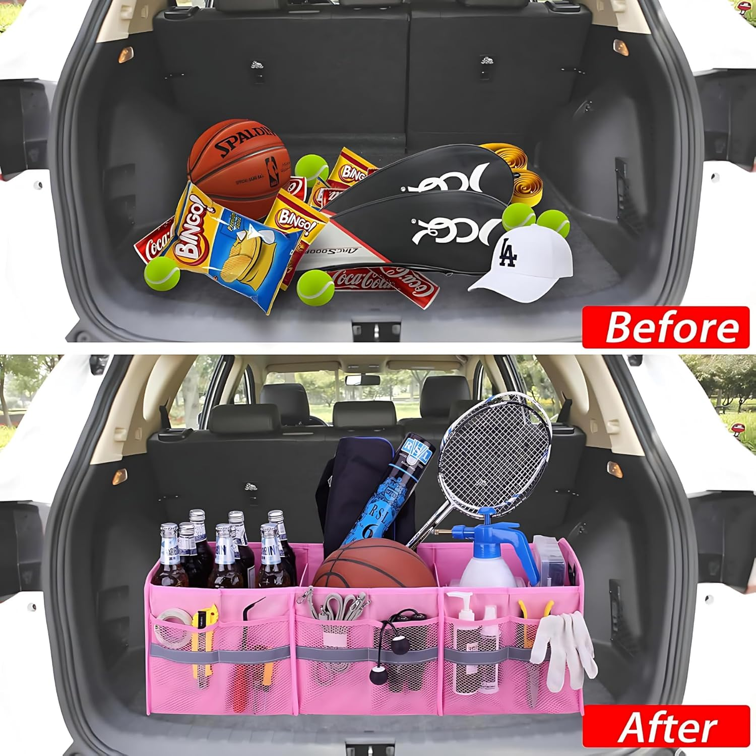 Stylish Pink Car Boot Organizer XL 90CM 100L &ndash; Multi-Compartment Trunk Organizer for Women and Ladies, Ideal for Grocery Shopping, Travel & Daily Car Use image number 3