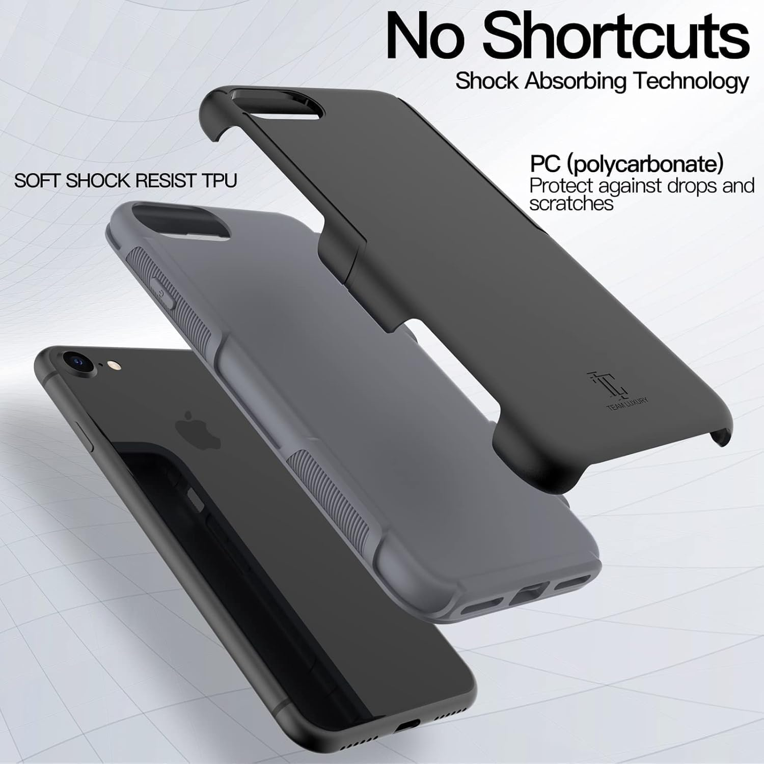 Case for Iphone SE (2022/2020), Iphone 8, Iphone 7 Case - Shockproof Rugged Protective Phone Cover - Compatible with Wireless Charging (Black, Iphone SE/8/7) image number 4