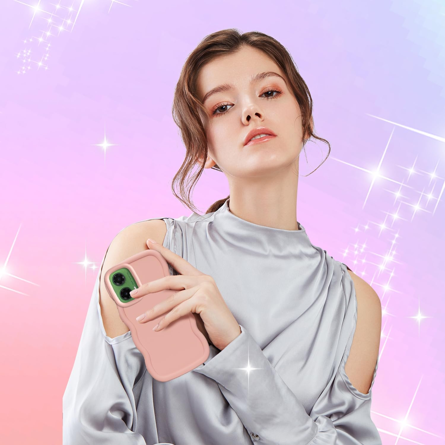 XINYEXIN Liquid Silicone Case for Motorola Moto G35, Waves Curly Shape Cute Soft Shockproof Mobile Phone Protective Case - Pink - Red image number 7