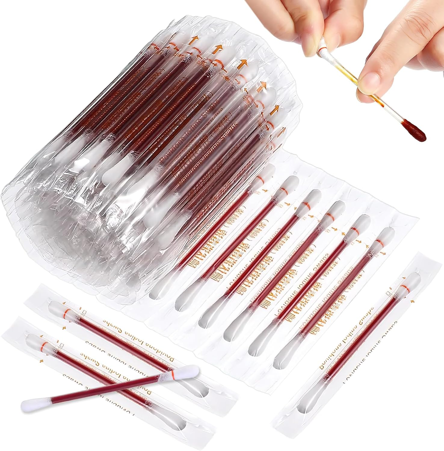 Iodine Swabs, Cotton Swab Iodophor Skin Disinfection Swab Individually Wrapped,100 Pcs Disposable Iodine Swabs, Iodine Swabs Individually Wrapped for Nose Care, Disinfection Wound, Outdoor Supplies image number 4