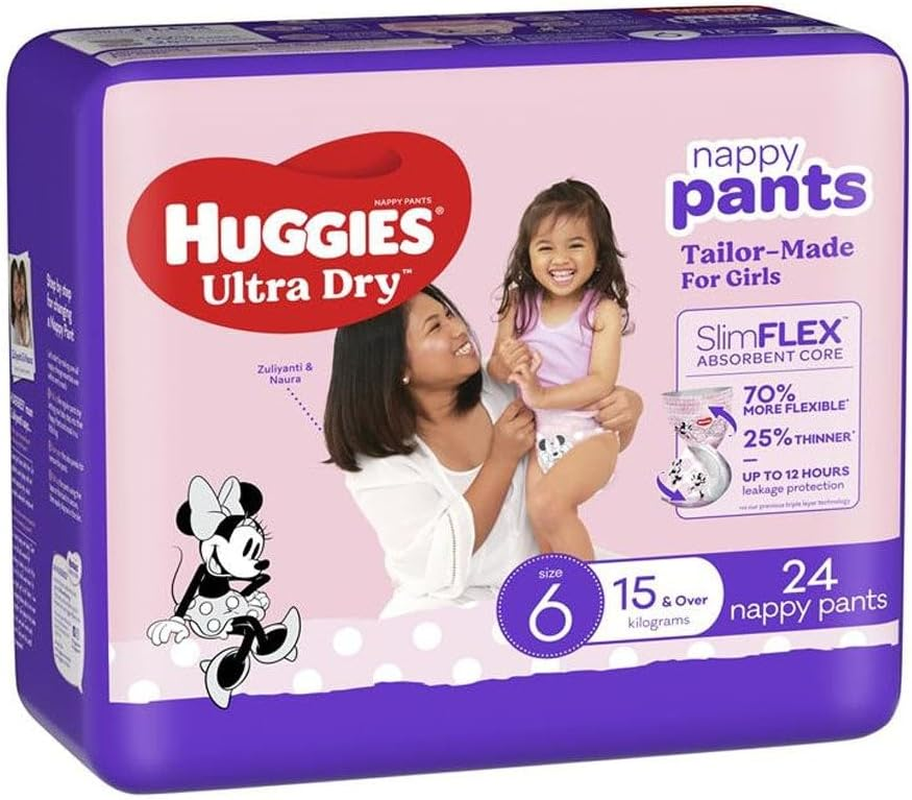 Huggies Ultra Dry Junior Girls Nappy Pants 24-Pieces Pack, Size 6 image number 4