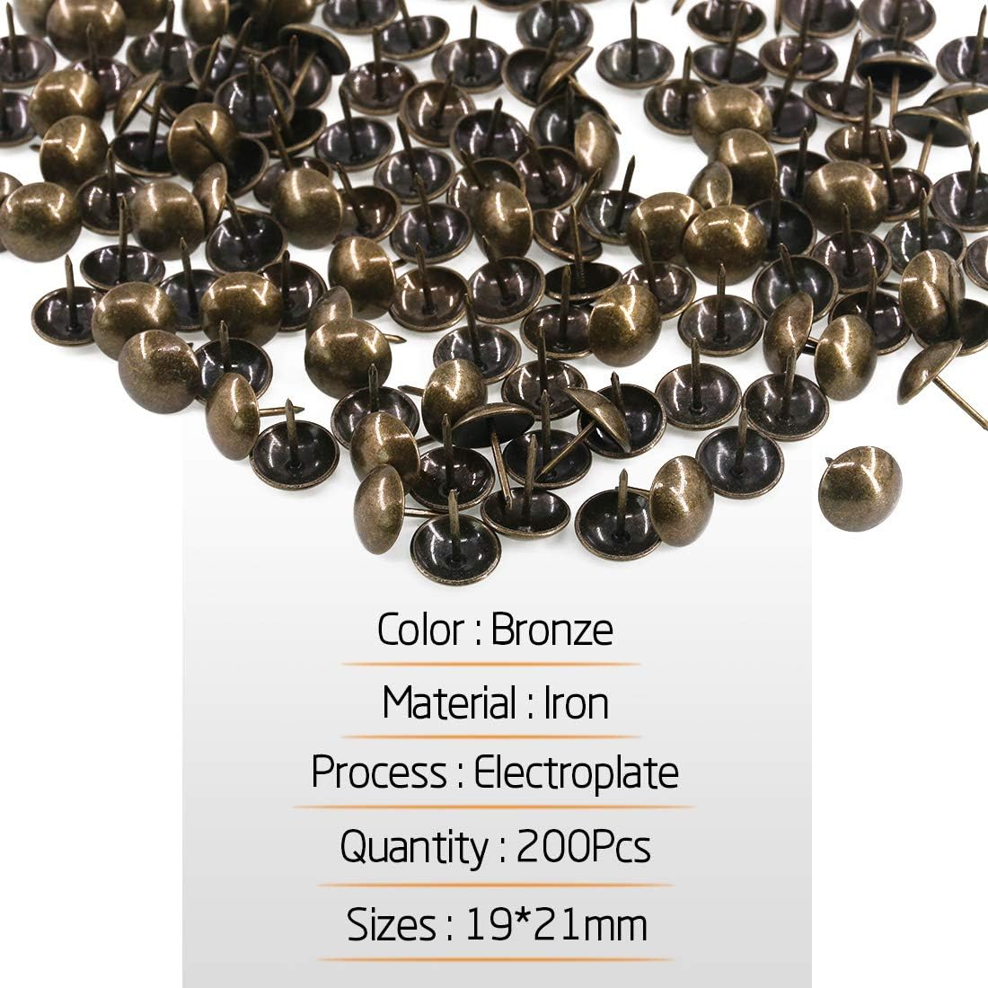 Rustark 200-Pcs 3/4'' (19&times;21Mm) Antique Upholstery Decorative Tacks Furniture Sofa Thumb Tacks Nails Pins Assortment Kit for Upholstered Furniture Cork Board - Bronze image number 3