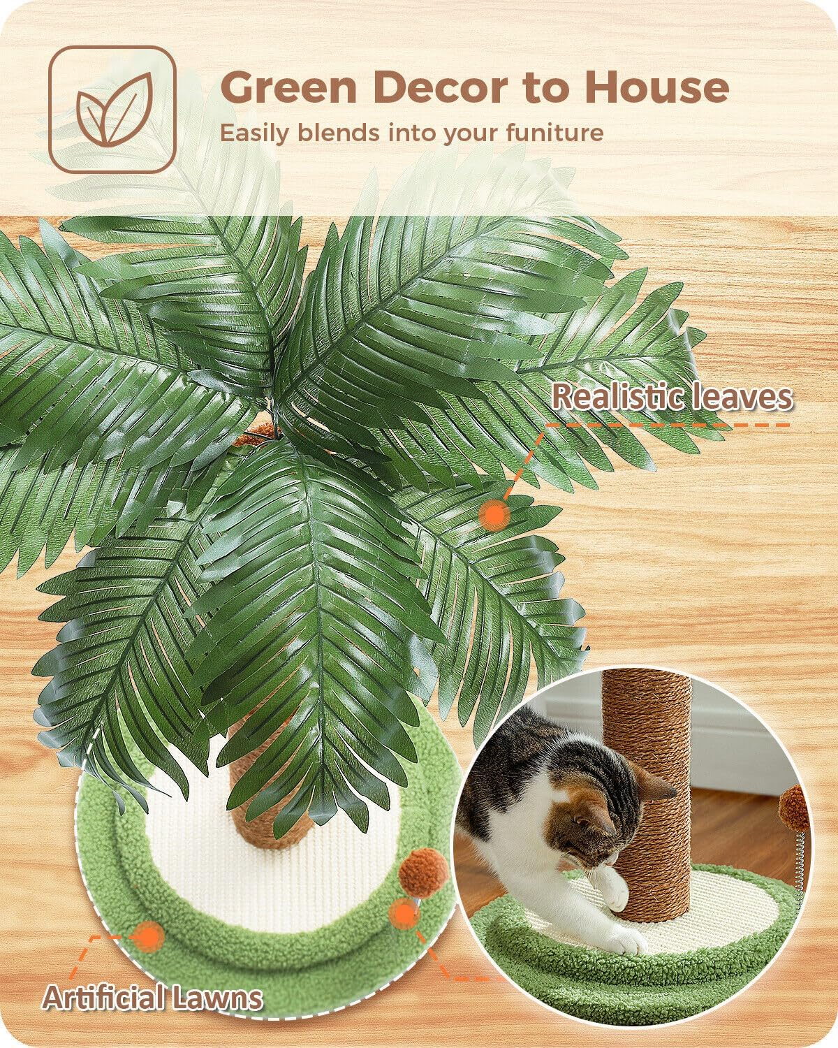 PAWZ Road Coconut Palm Cat Scratching Post 85Cm Cat Scratcher for Indoor Cats with Interactive Balls & 100% Sisal Covered Scratch Posts Brown image number 3