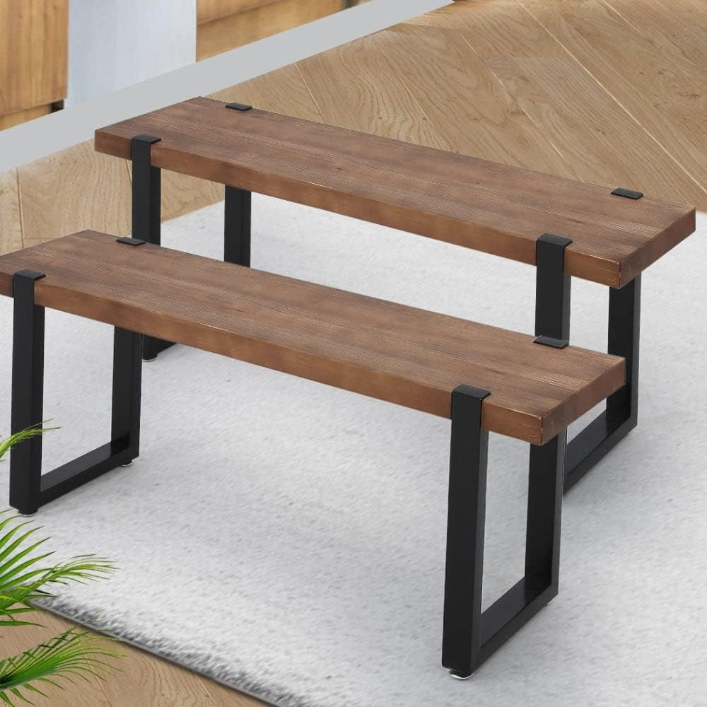 LEVEDE Wooden Dining Bench, Set of 2 Garden Bench Seat Indoor Outdoor, Backless Table Bench for Dining Room, Living Room, Hallway, Terrace (115 X 30 X 47Cm, Brown) image number 3