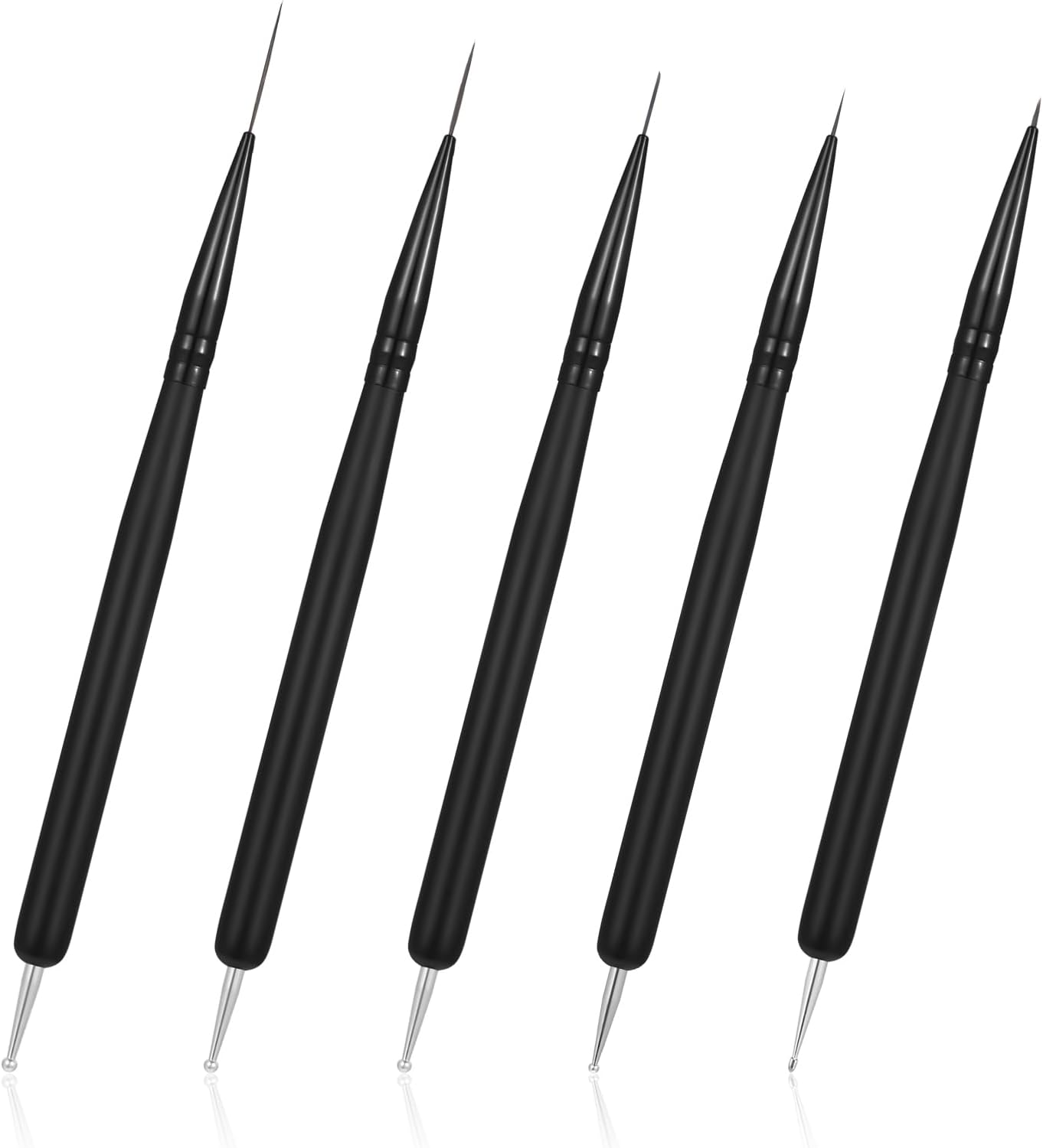 Set of 5 Nail Art Brush Liner Brushes and Dotting Tool Set Painting Art Design Brush Set Double End Nail Art Brush Set for Nail Design and Gel Nails Thin Details Long Lines 5/7/12/16/20 Mm image number 1