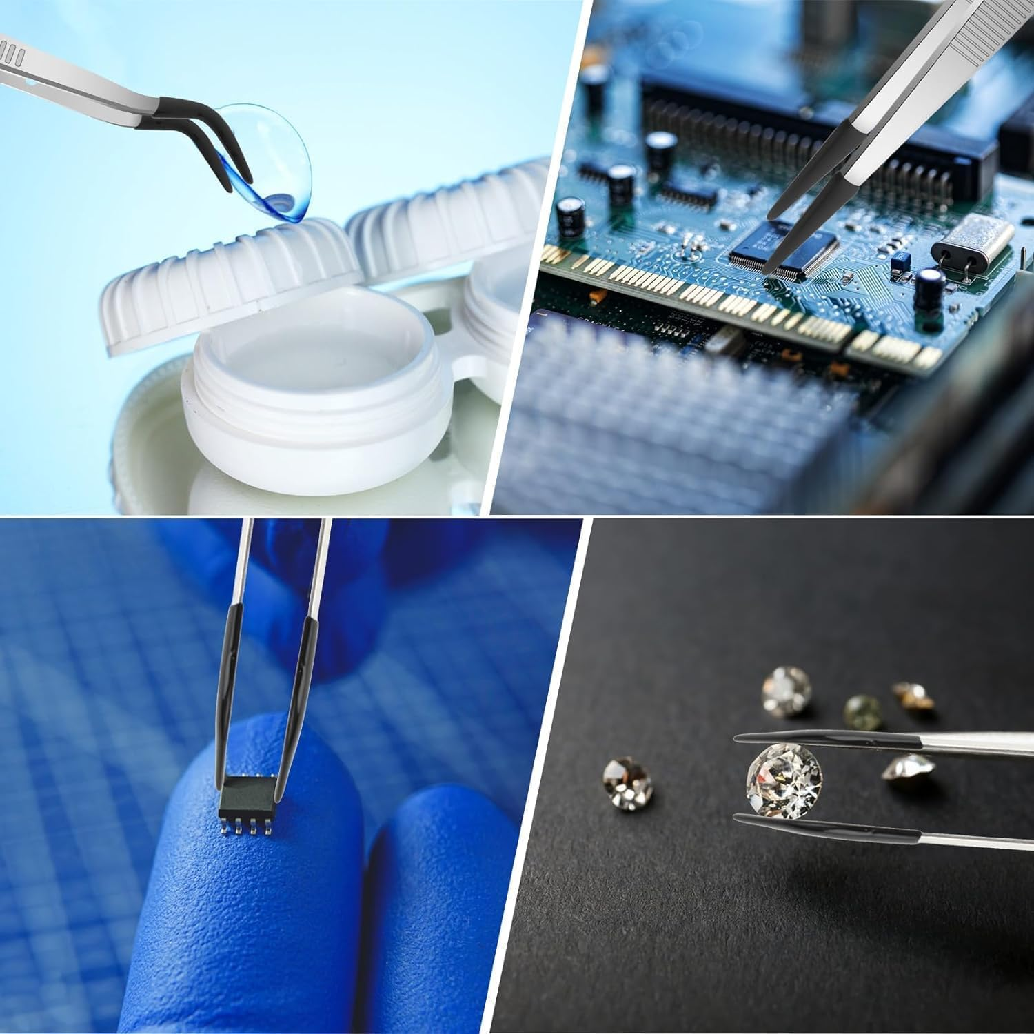 Non-Marring Silicone Tipped Tweezers Set - 3Pcs Rubber Coated with Bent, Straight, and Flat Tips - PVC Coated image number 4