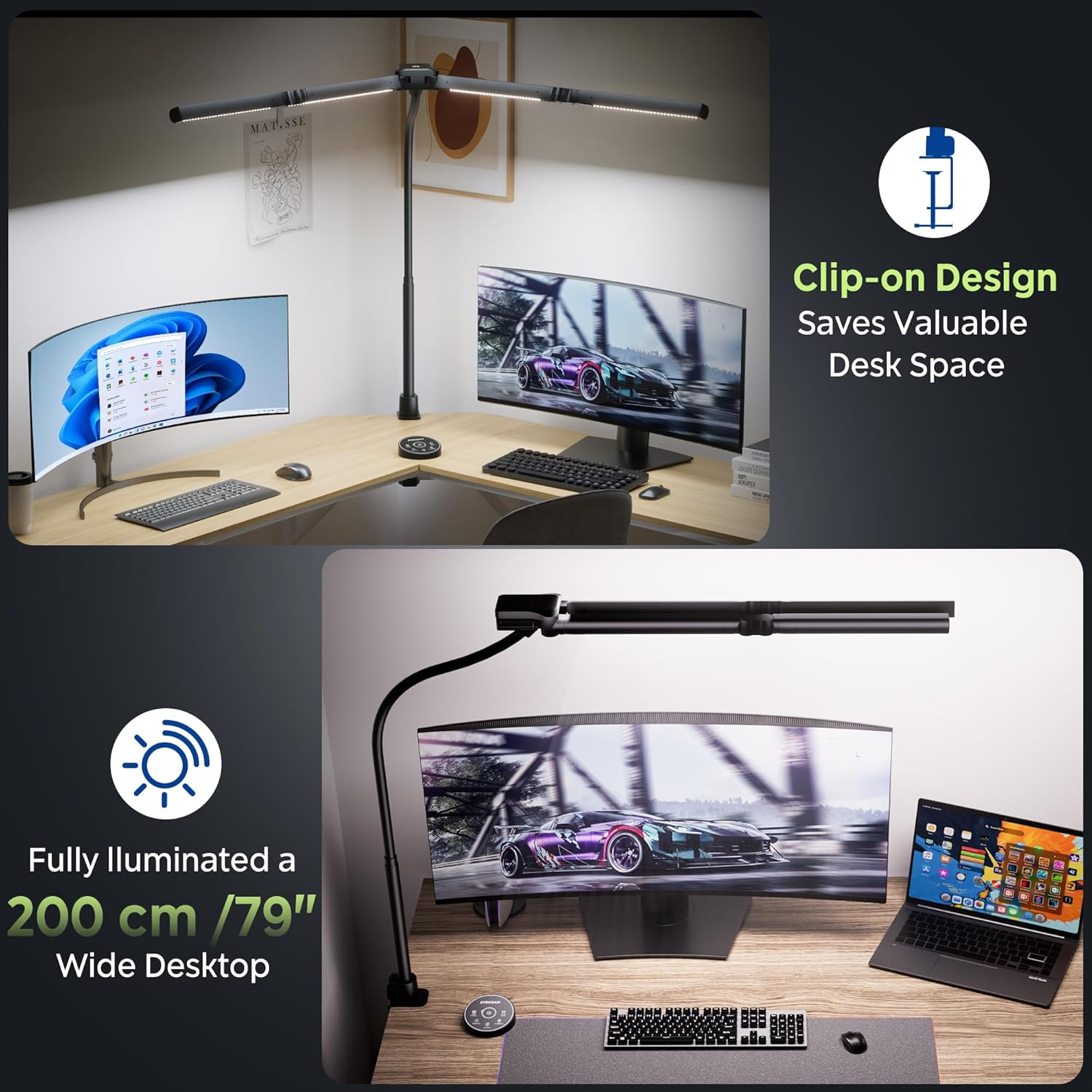 EYOCEAN Desk Lamp, Desk Lamp with 4 Light Sources, 24 W 100 Cm Daylight Lamp Desk with Remote Control, Dimmable Monitor Lamp, Gooseneck Office Table Lamp, Eye Protection PC Lamp image number 4