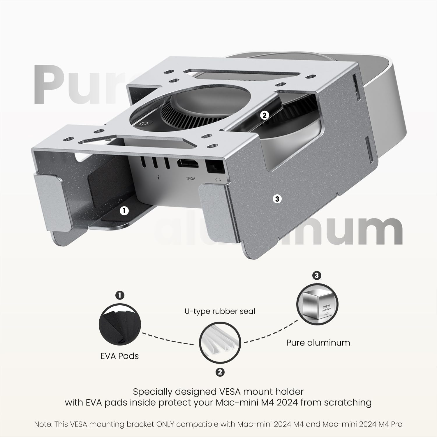 Fasgear VESA Mount for Mac-Mini M4 2024, Pure Aluminum Metal Monitors Mounting Bracket for under Desk with Anti-Theft Function, Wall Mounted VESA Compatible with Mac-Mini M4 Pro 2024(Silver) image number 2