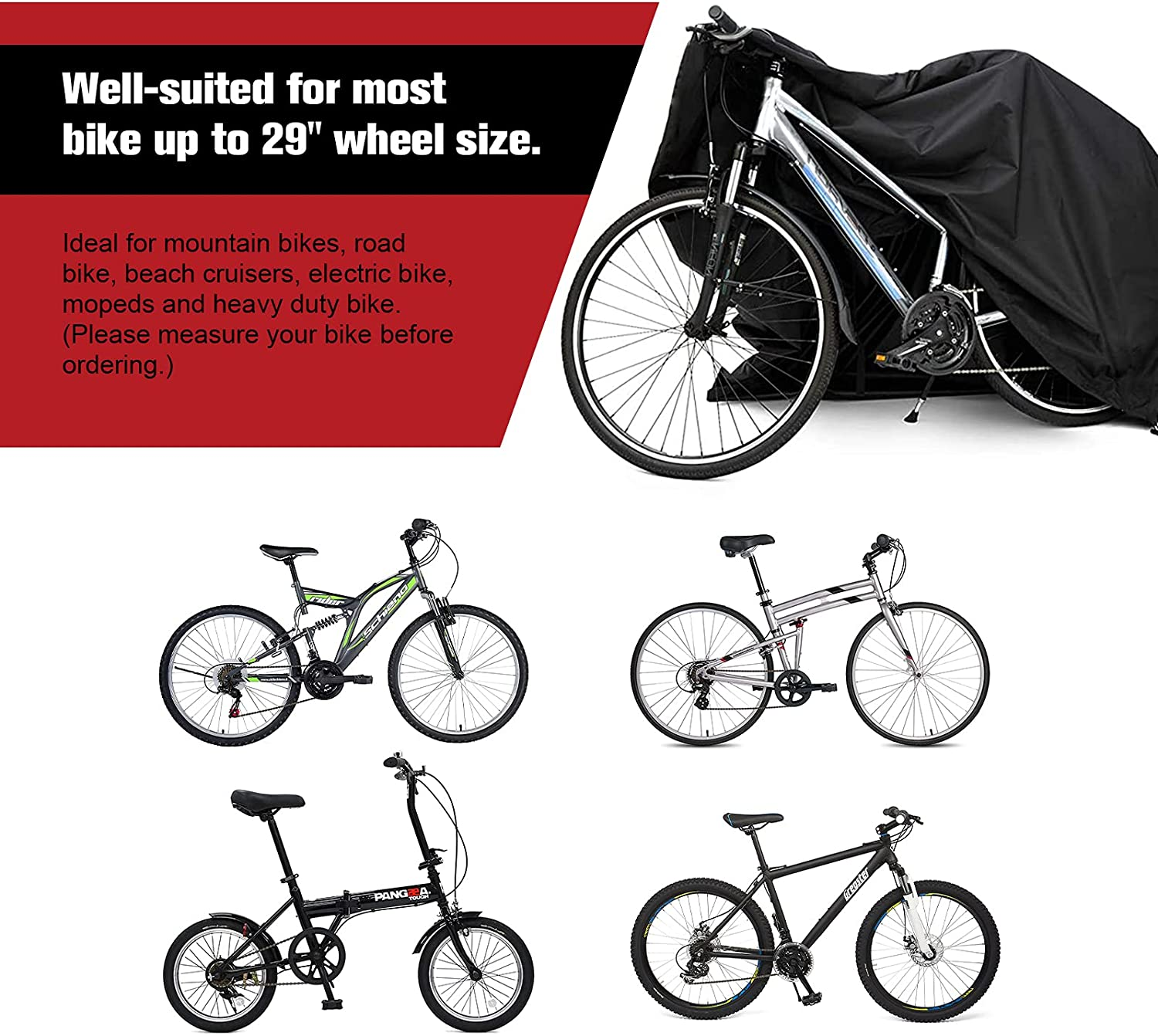Bike Cover for Outdoor Storage Heavy Duty 210D Waterproof Bicycle Cover Rain UV Protection Dustproof with Lock Holes and Storage Bag for Cruisers, Mountain, Road Electric Bikes
