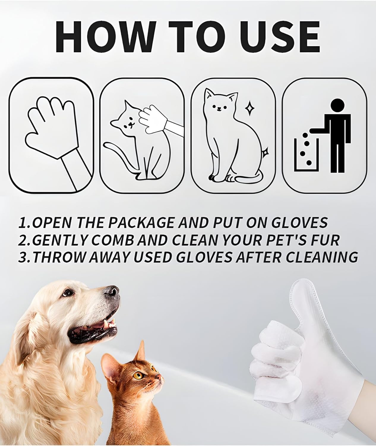 12Pcs Pet Wipes Gloves with Easy & Effective Cleaning, Pet Disposable Wipes with Deep Cleansing &Nourishing Hair, Safe for Pets image number 5