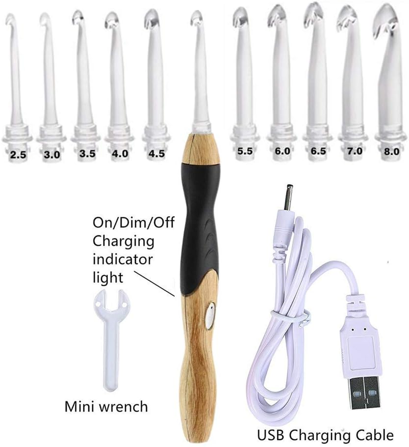 11 Sizes Lighted Crochet Hooks Set - Light up Crochet Hooks with Case,Rechargeable Light Crochet Hook 2.5Mm to 8Mm - Pink image number 7