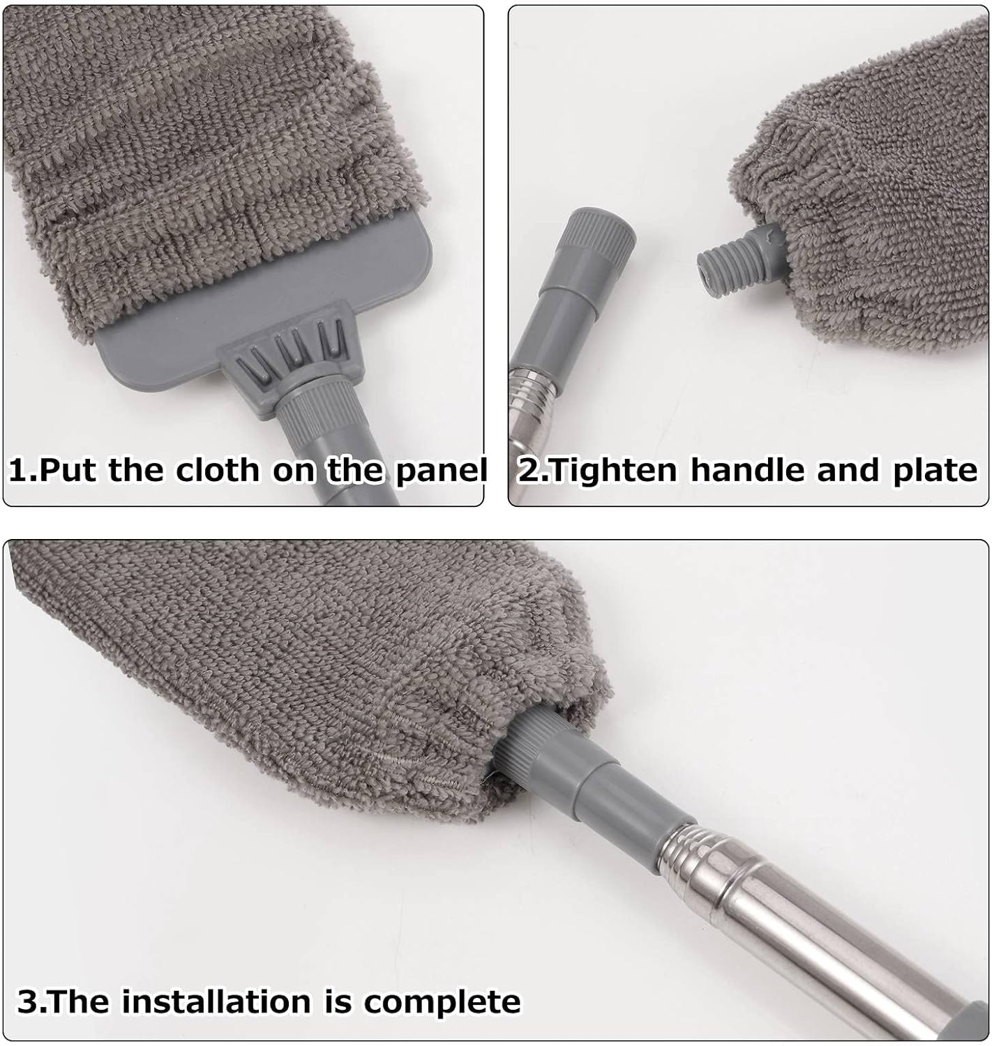 Heyu-Lotus Retractable Gap Dust Cleaner with 4 Washable Cloths, Microfibre Hand Duster, Stretchy Duster with Stainless Steel Telescopic Pole, Duster, Microfibre Corner Broom, Duster image number 6