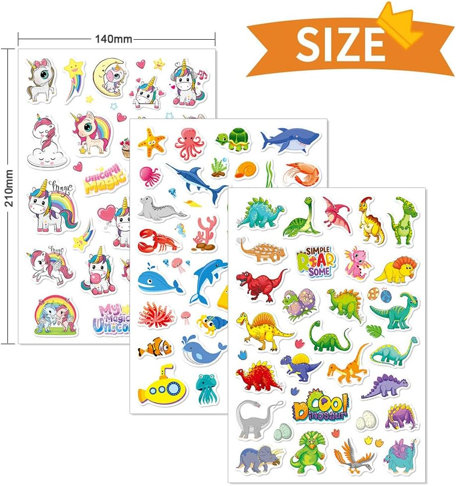 229 PCS Gel Clings Decals Stickers,Thick Gel Window Clings,Animal Dinosaur Ocean for Classroom Nursery Airplane Car Plane Decorations Birthday Party Supplies (8 Sheets) image number 3