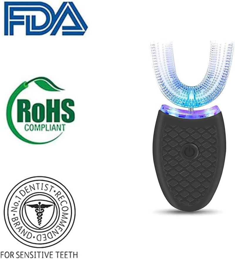 Ultrasonic Electric Toothbrush Adults, Automatic Toothbrush U Shaped Whole Mouth 360&deg; Cleaning Teeth Whitening Hands Free Rechargeable IPX7 Waterproof