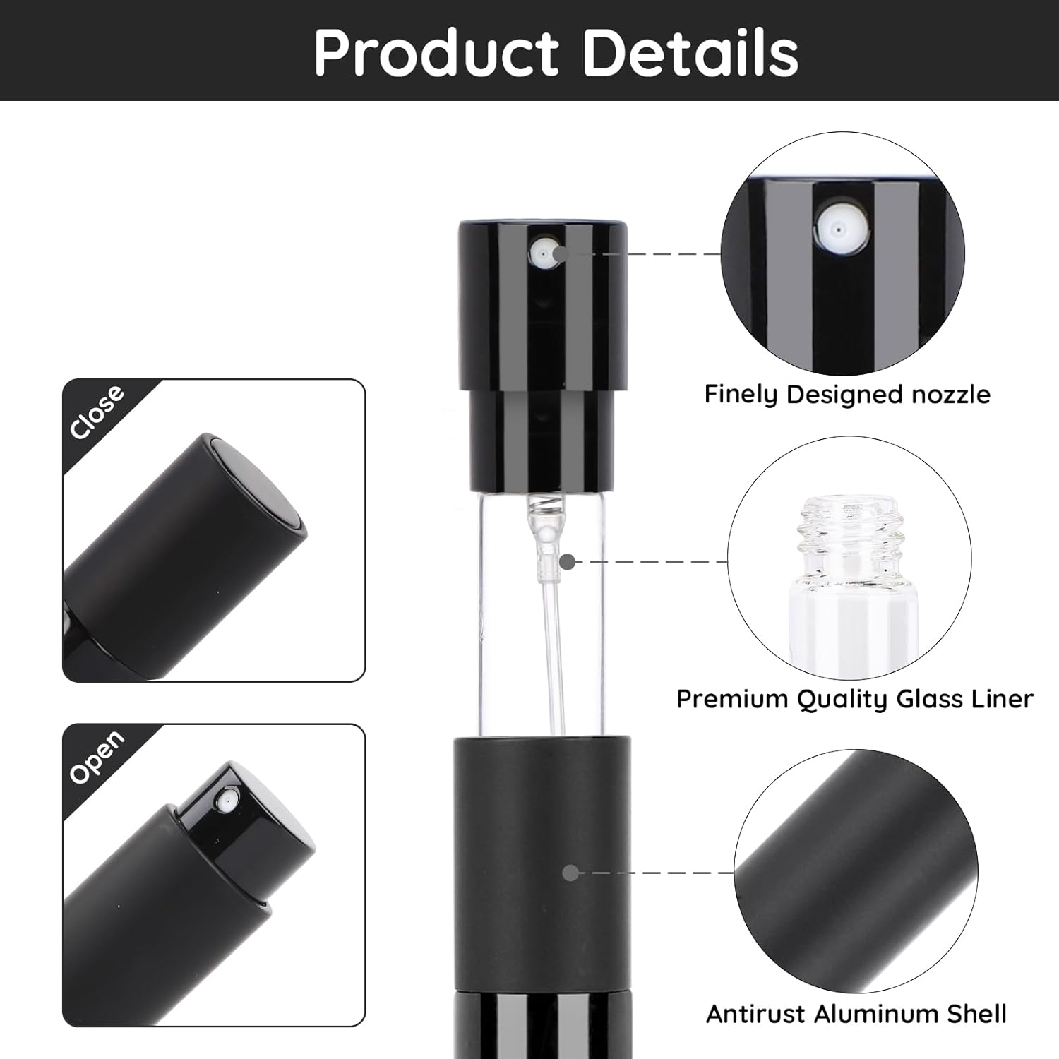 Segbeauty Perfume Atomiser, Pack of 5 Travel Perfume Refillable Bottle, Scent Pump Case 10Ml Perfume Spray Bottle, Portable Small Travel Atomizer for Men (Black) image number 1