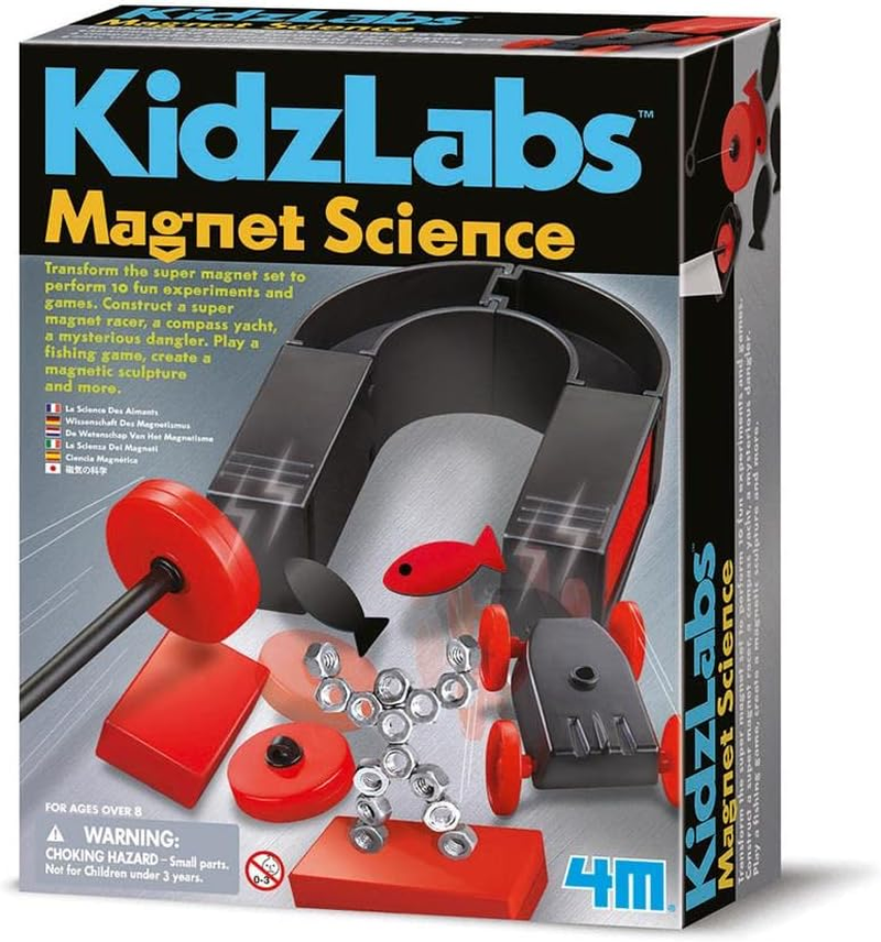 4M Kidzlabs Magnet Science, 10 Experiments and Games, Construct Super Magnet Racer, Create Magnetic Sculptures, Educational Toys
