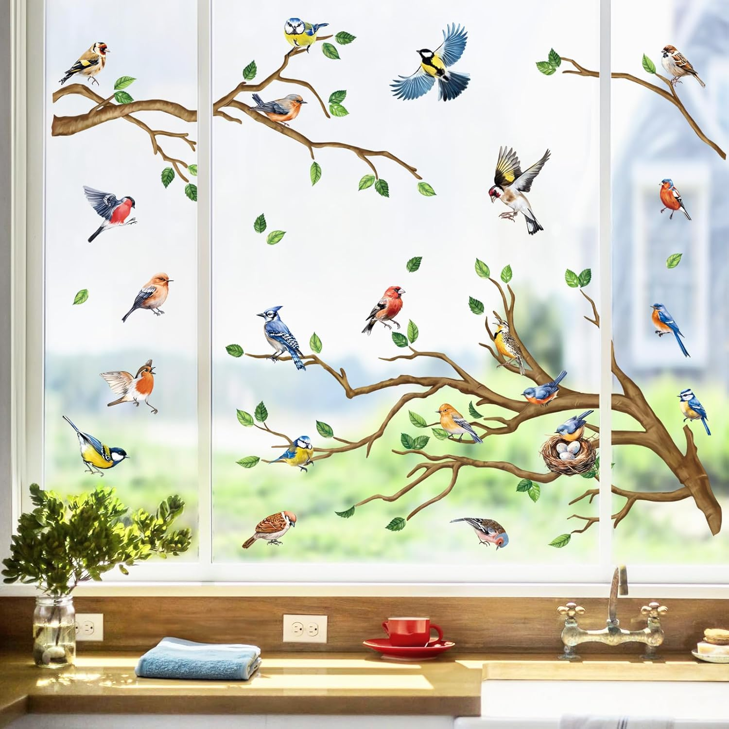 Decalmile Summer under the Sea Seaweed Double Sided Window Clings Ocean Grass Turtle Fish Window Decals Anti-Collision Glass Window Doors Window Stickers