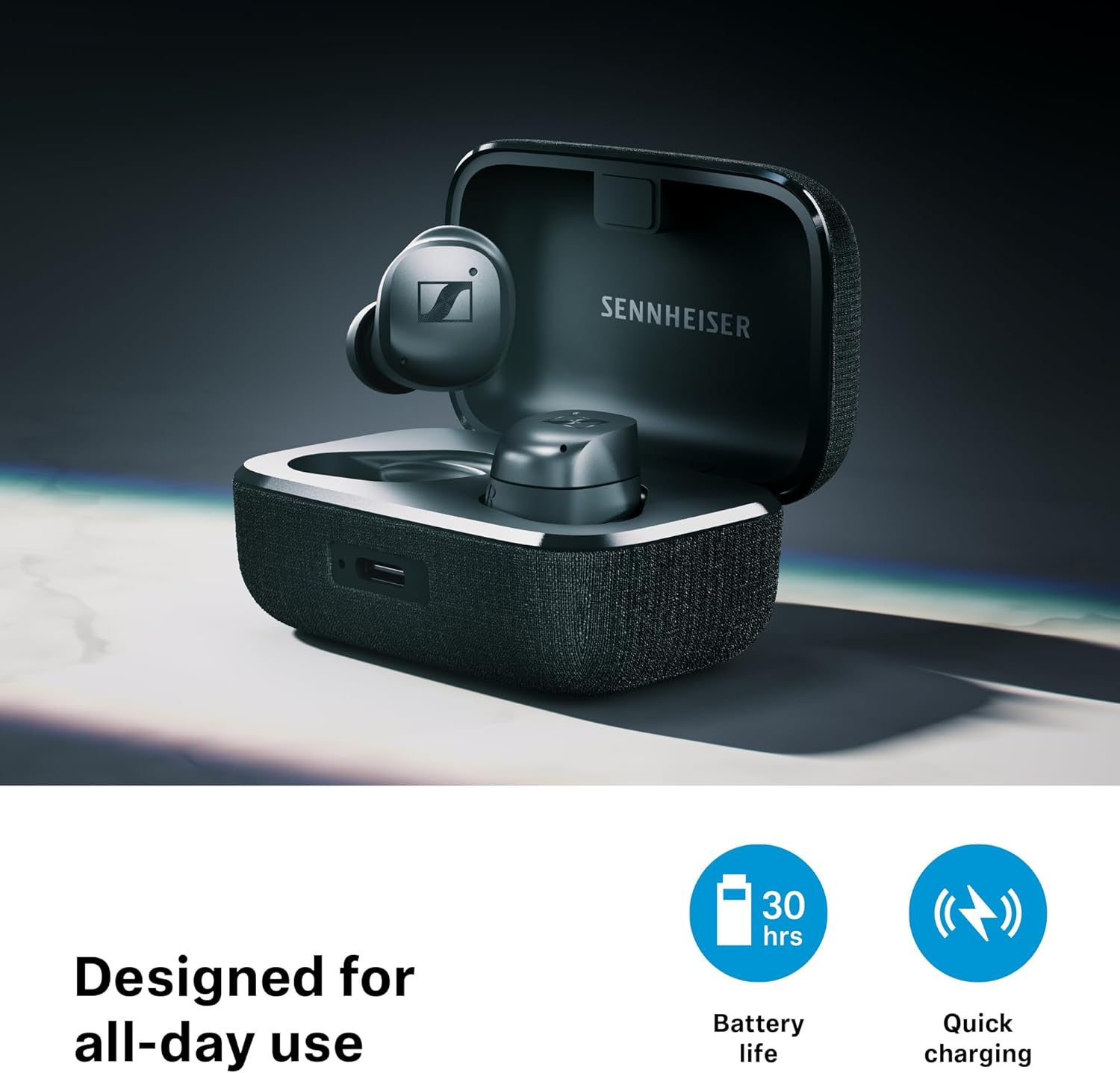 Sennheiser MOMENTUM True Wireless 4 Smart Earbuds with Bluetooth 5.4, Crystal-Clear Sound, Comfortable Design, 30-Hour Battery Life, Adaptive ANC, LE Audio and Auracast - Black Graphite image number 2