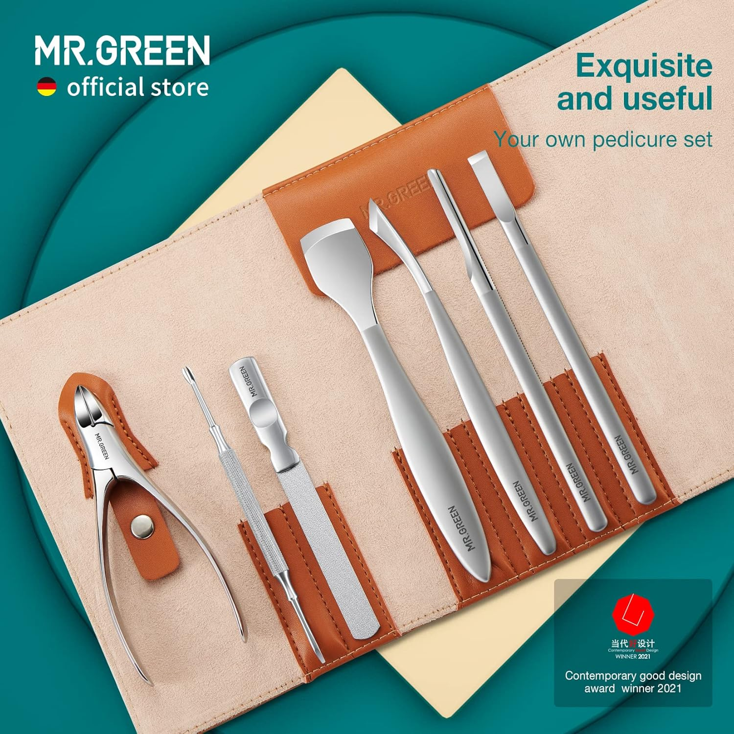 MR.GREEN 7 Piece Stainless Steel Pedicure Knife Set Ingrown Toenails Pedicure Knife Callus Scraper Cuticle Remover Foot Care Set image number 1