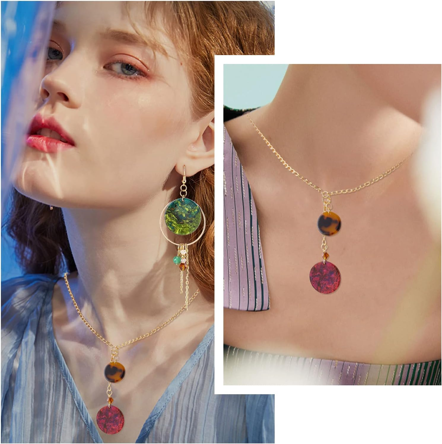 Pandahall 40Pcs 4 Color Resin Flat round Charms, Cellulose Acetate Pendants Geometric Crafts Charms with Hole for Necklace Earring Jewelry Making, 27.5Mm/1.08Inch image number 4