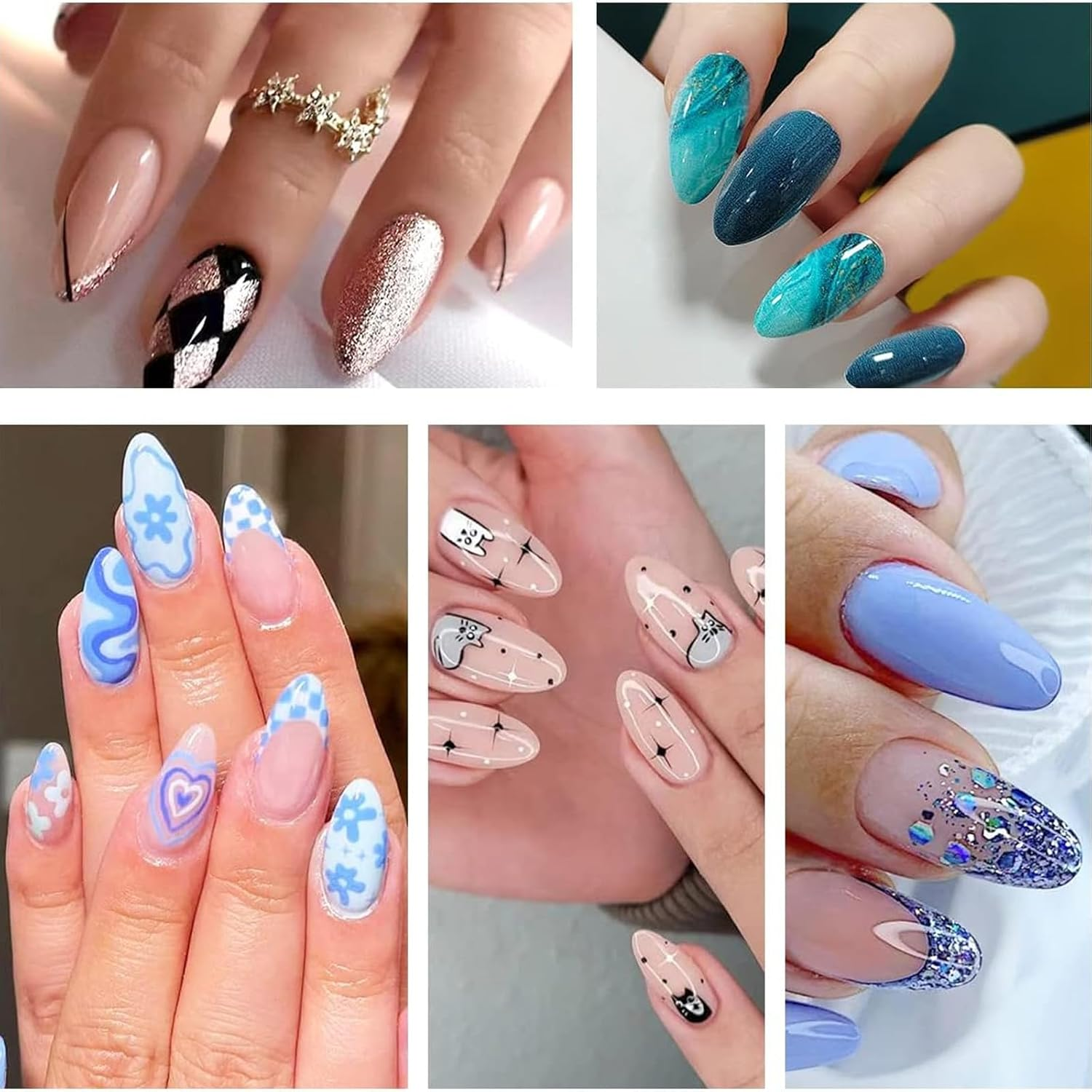 500 Short False Nails Almond, 10 Sizes Full Cover Press on Nails with 20 Sheets (480 Pieces) Transparent Nail Adhesive Tabs and 5 Pieces 100/180 Grit Nail Files for Nail Salons and Home image number 1