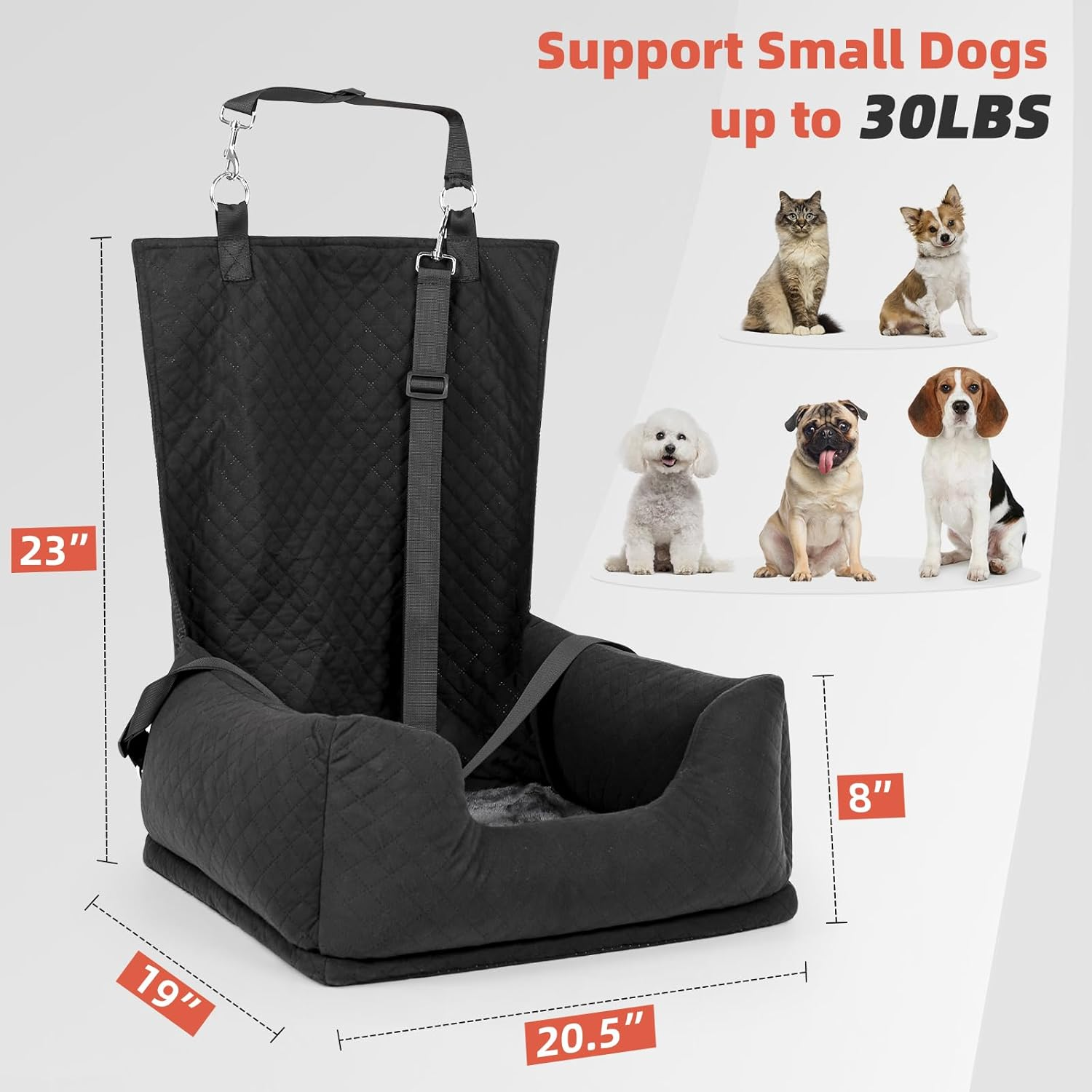 Sivomens Dog Car Seat for Small Dogs up to 30Lbs, Dog Travel Bed Puppy Seat Ultra Soft, Secure Removeable Pet Safety Seat with Adjustable Clip-On Safety Leash, Fits All Cars Front Back Seats image number 4