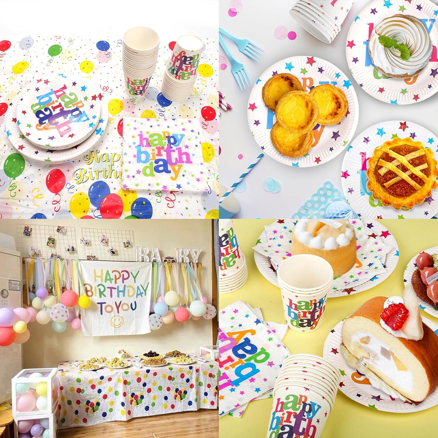 131 PCS Rainbow Birthday Party Tableware Set with Paper Plates Cups Napkins Tablecloth Rainbow Birthday Party Supplies Decorations for 30 Guests image number 5