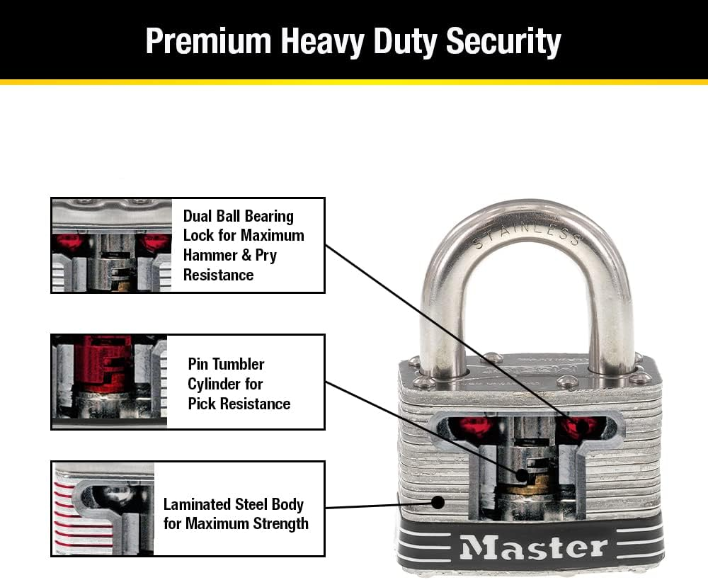 Master Lock Padlock, Laminated Stainless Steel Lock, 2 In. Wide, 5SST (Pack of 2-Keyed Alike) image number 2