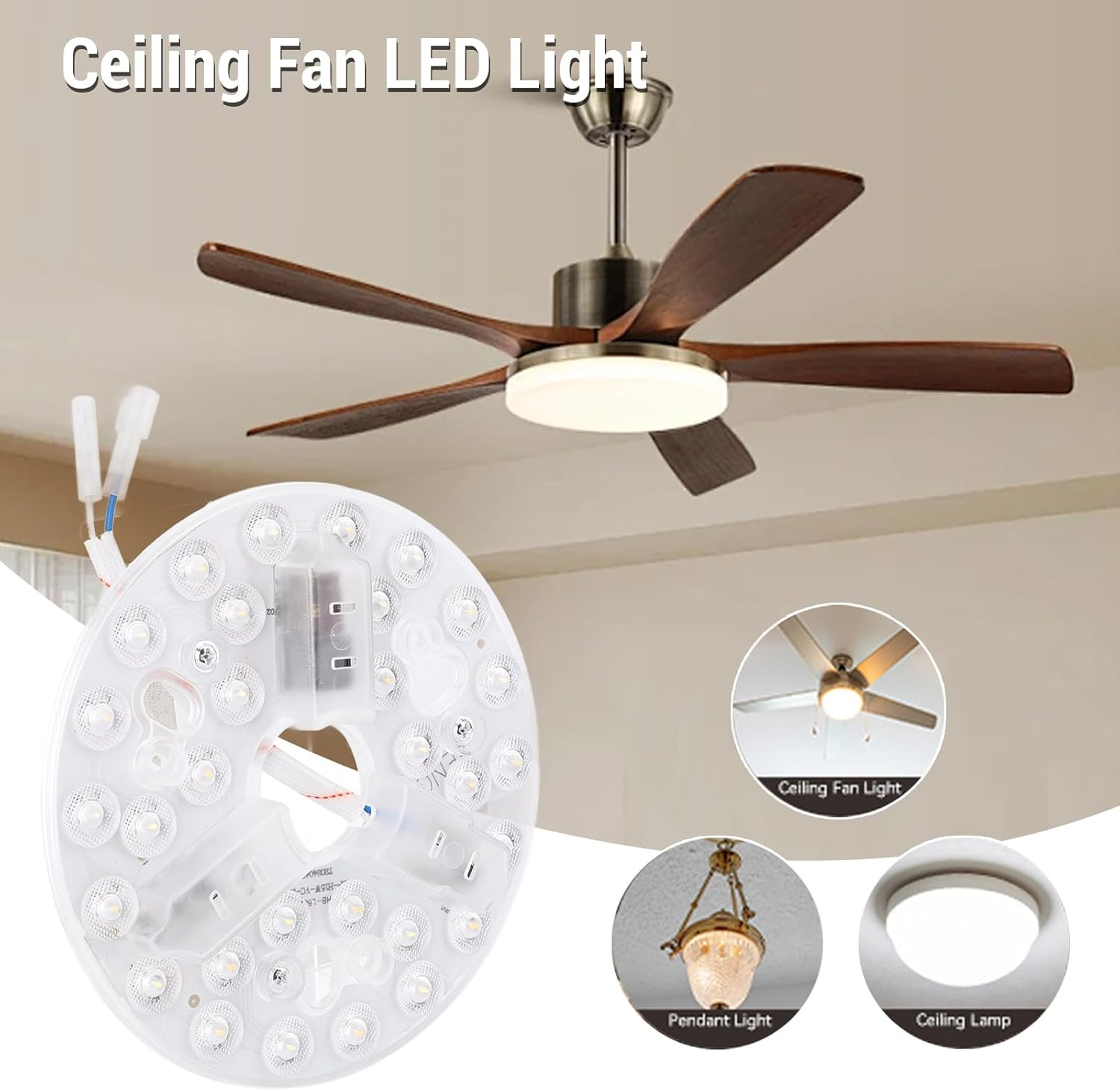5.3 Inch Ceiling Fan LED Light Replacement, 15W round LED Light Retrofit Kit, 95 to 265V image number 1