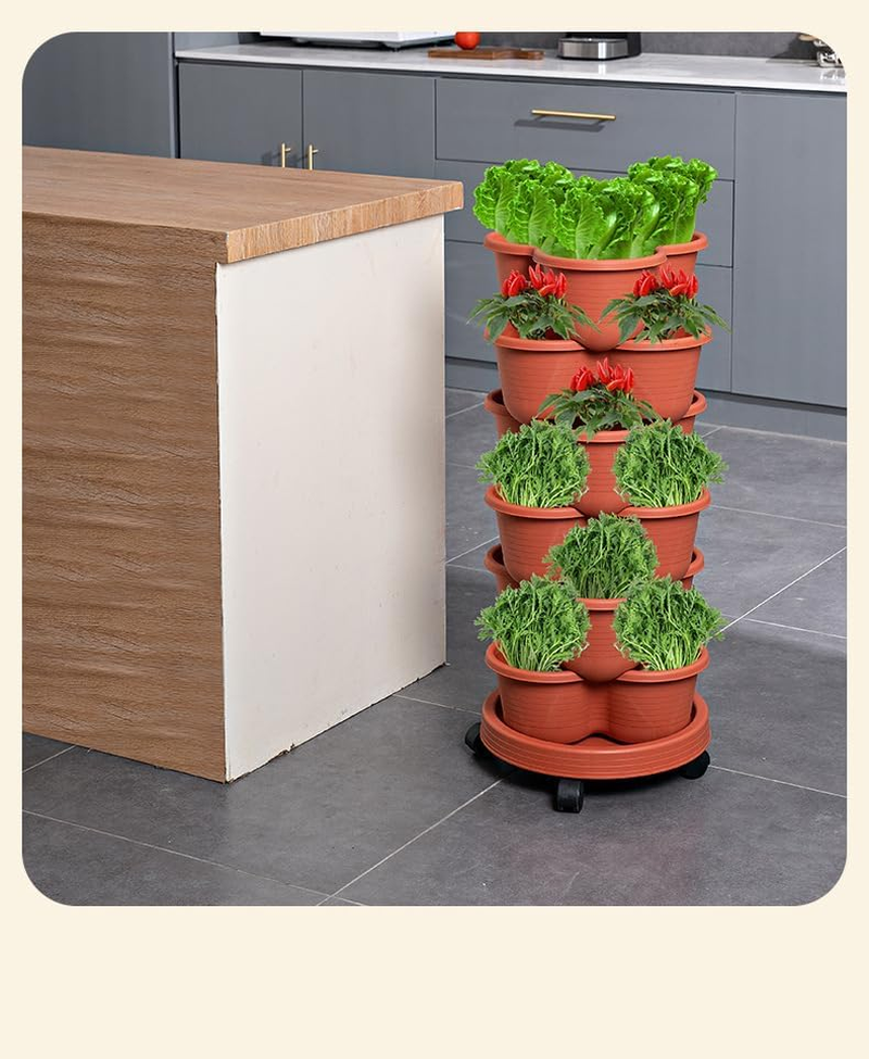 5-Tier Stackable Vertical Garden Planter with Wheels, Self-Watering Design for Strawberries, Herbs, Flowers, and Vegetables &ndash; Brick Red image number 2