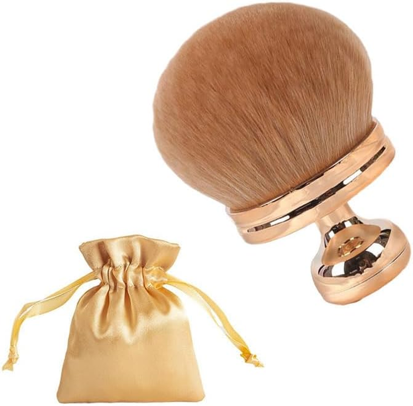 Body Makeup Brush & Nail Art Dust Brush for Self Tanner, Self Tan Back Applicator 74Mm Kabuki Self Tanner Applicator (Rose Gold + Drawstring Bag)