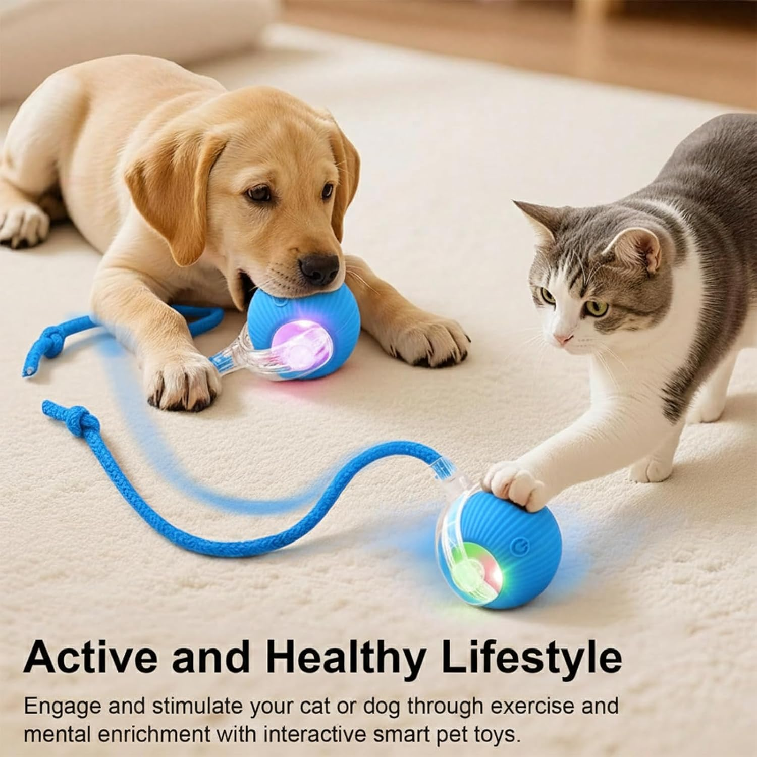 Interactive Cat Toy Ball with Tail, Automatic Obstacle-Avoiding Motion to Burn Pets&rsquo; Excess Energy, Type-C Rechargeable Smart Rolling Pet Toy for Indoor Cats Blue - Red image number 6