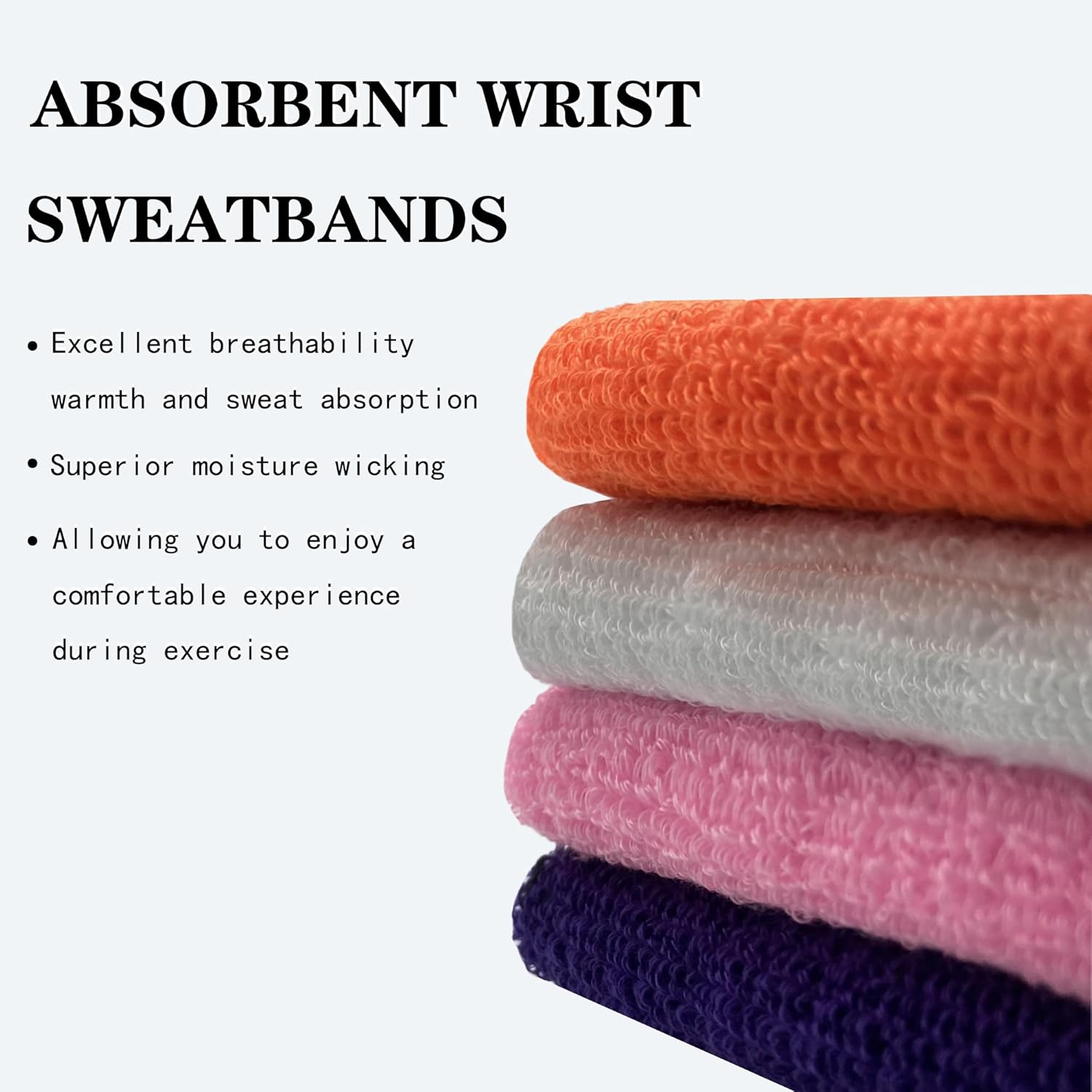 8 Pack Wrist Sweatbands Tennis Wrist Bands Absorbent Sweat Band for Men and Women, Breathable Cotton Sweatbands for Working Out, Football, Basketball, Running Athletic Sports - Black  Gray image number 2