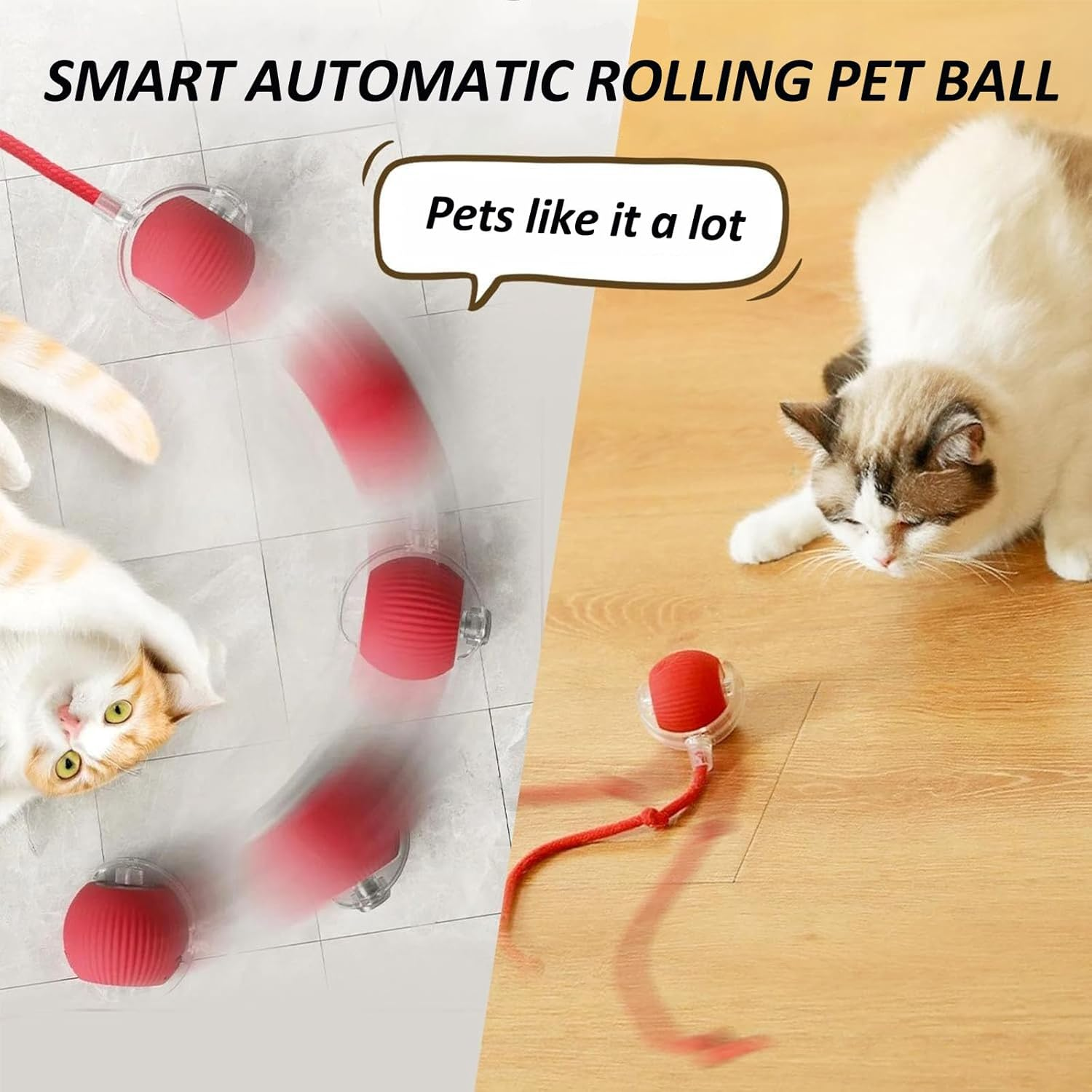 KIZCGE Cat Toys Ball, Interactive Cat Toy for Indoor Cats, 360&deg; Automatic Moving Cat Toy Ball, USB-C Rechargeable Kitten Toys (Red) - Red image number 6